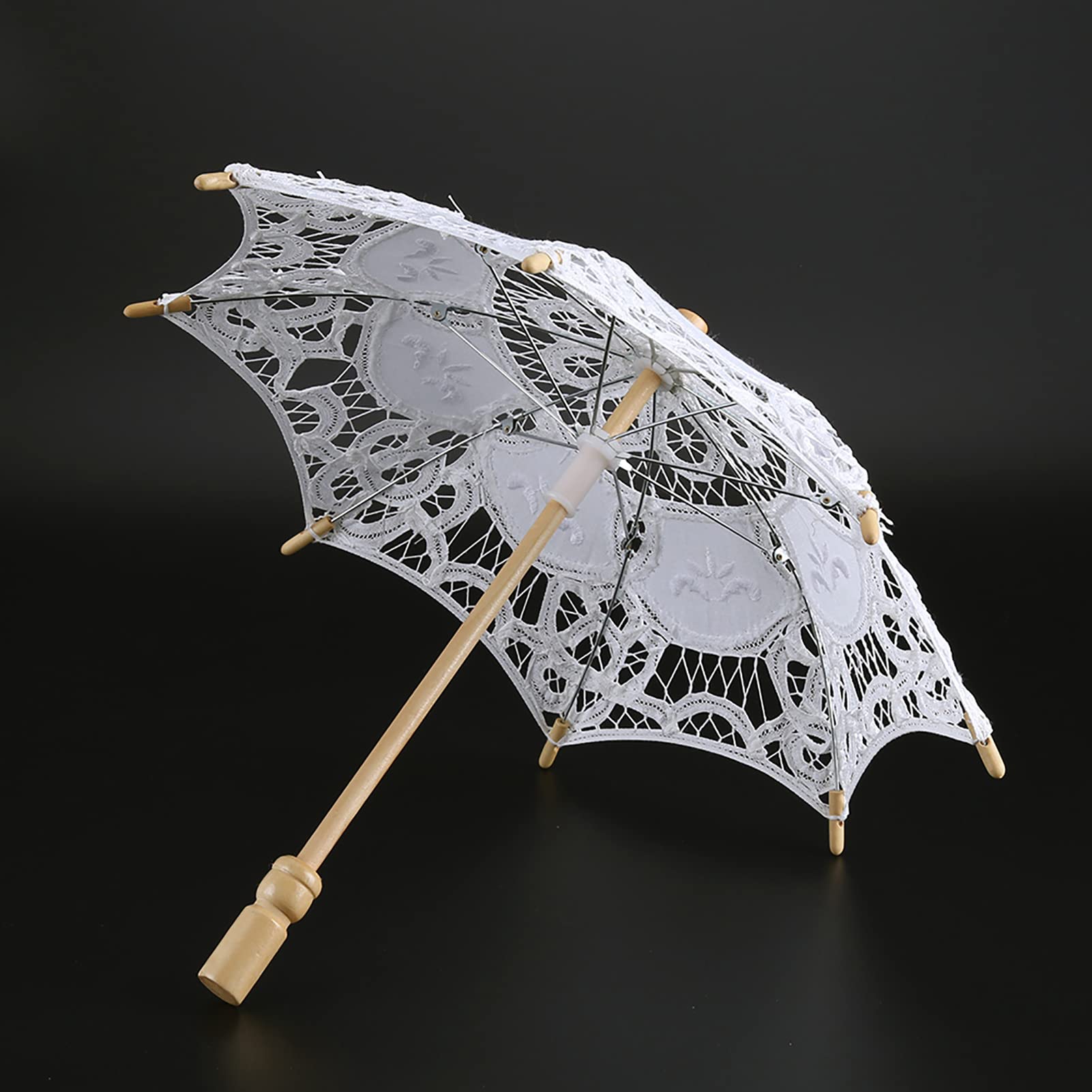 MoonyLI - Ombrello da Sposa in Pizzo, Realizzato a Mano, in Pizzo, in Cotone, Bianco Latte, 31 cm