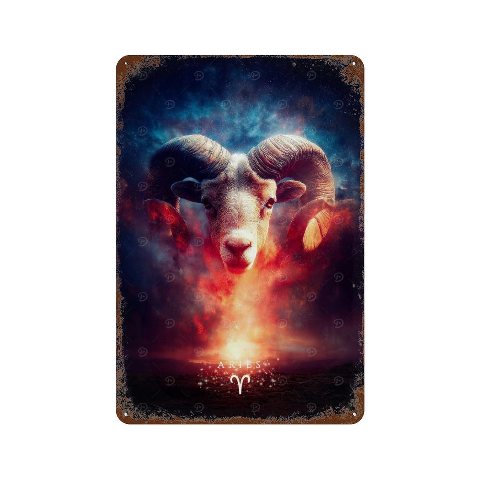 Aries Zodiac Sign Digital Art Retro Metal Sign 11.8"x7.9", Farmhouse Wall Decor for Garage, Pub Or Kitchen