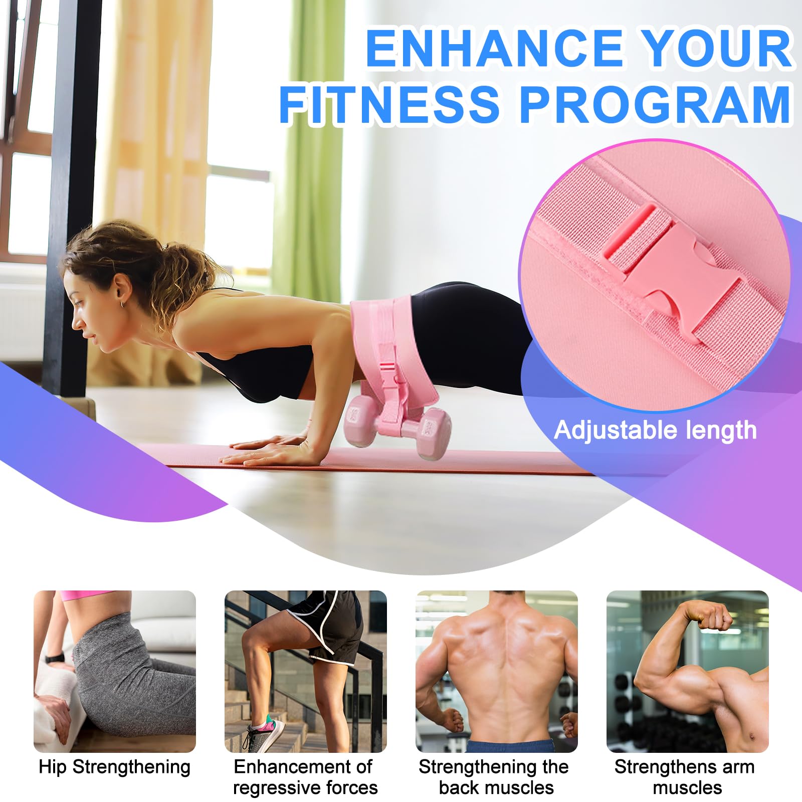 Pas do hip thrust, pas biodrowy do hantli, pas obciążeniowy do dodatkowego ciężaru, regulowany pas do ćwiczeń bioder, mostek pośladkowy, plank, pas obciążeniowy do krótkich hantli i kettlebells