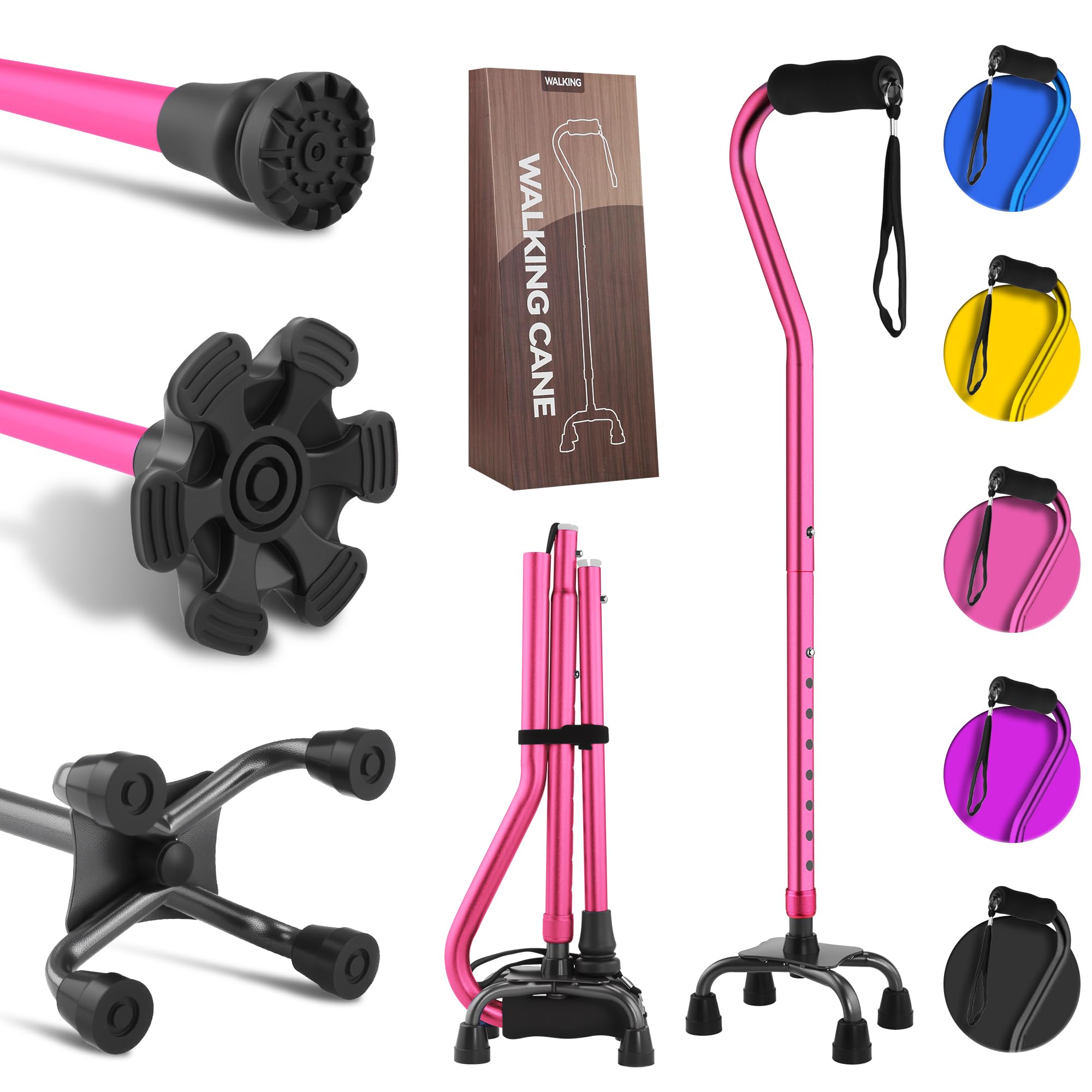 LIXIANG Walking Canes Stablize Women Quad Canes for Seniors & Adults Foldable Adjustable for Men & Women Heavy Duty Freestanding Cane for People with Leg Injuries 3 footings