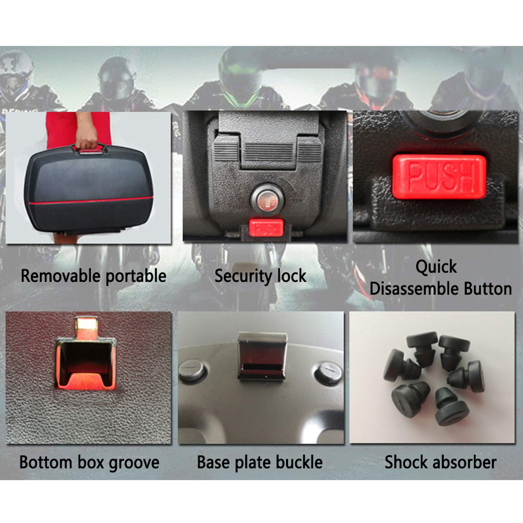 BAHOJAS Trunk De Moto - Cois Supérieurs à Moto 45L, Rack à Bagages à Bagages De Rangement De Rangement Avec Clés Sacs-Moteur Sac à Queue à Bagages à Scooters - Sac à