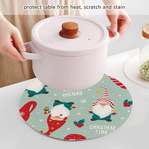 Miniatura 5 de Gnomos con patrón de Navidad, ilustración de salvamanteles de alto calor, 3 piezas, resistente al calor, para platos calientes, salvamanteles de
