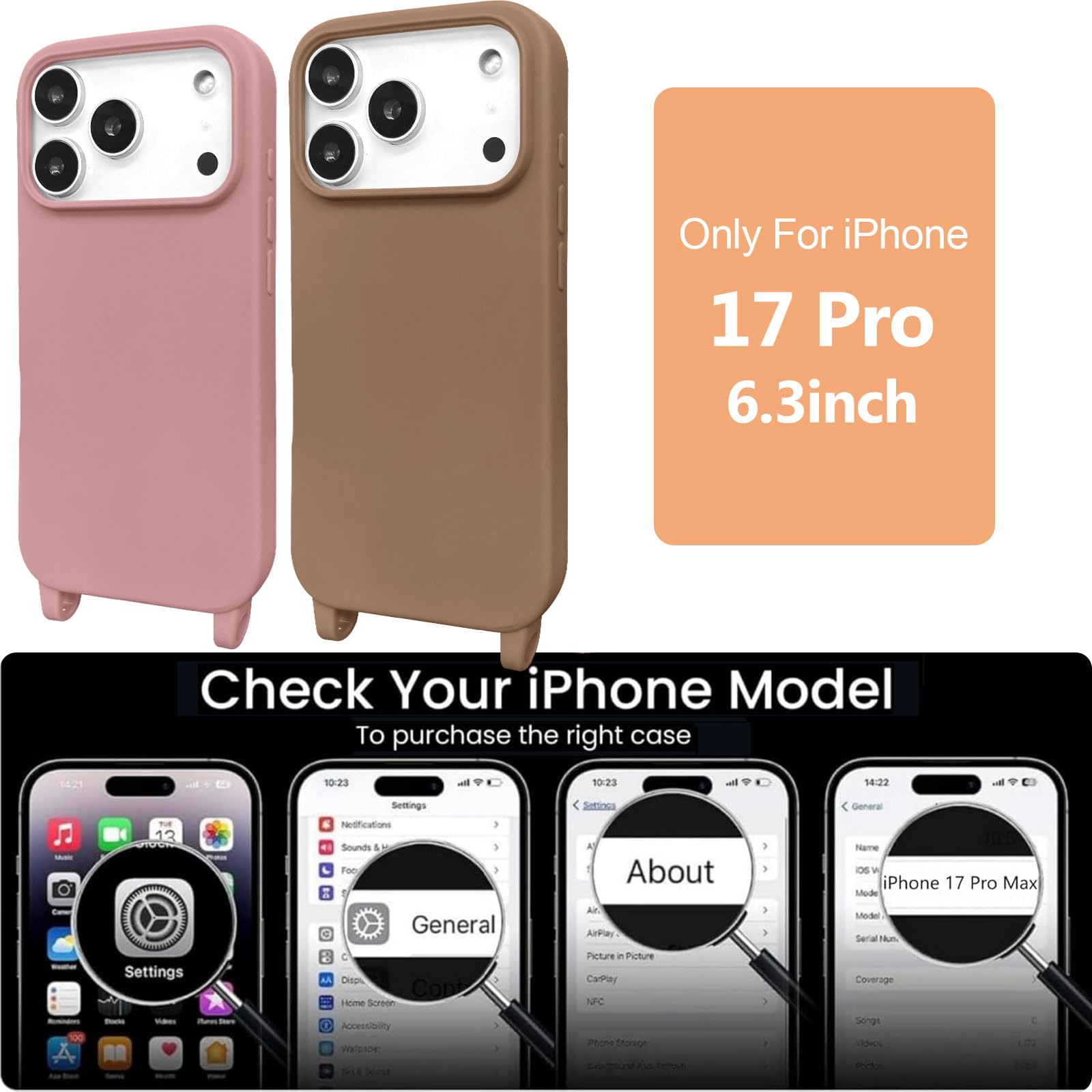 Etui na telefon komórkowy iPhone 17 Pro, bumper, ze sznurkiem na szyję, etui ochronne ze sznurkiem na szyję, silikonowe, z regulowanym sznurkiem, miękkie tworzywo TPU, kolor mleczna