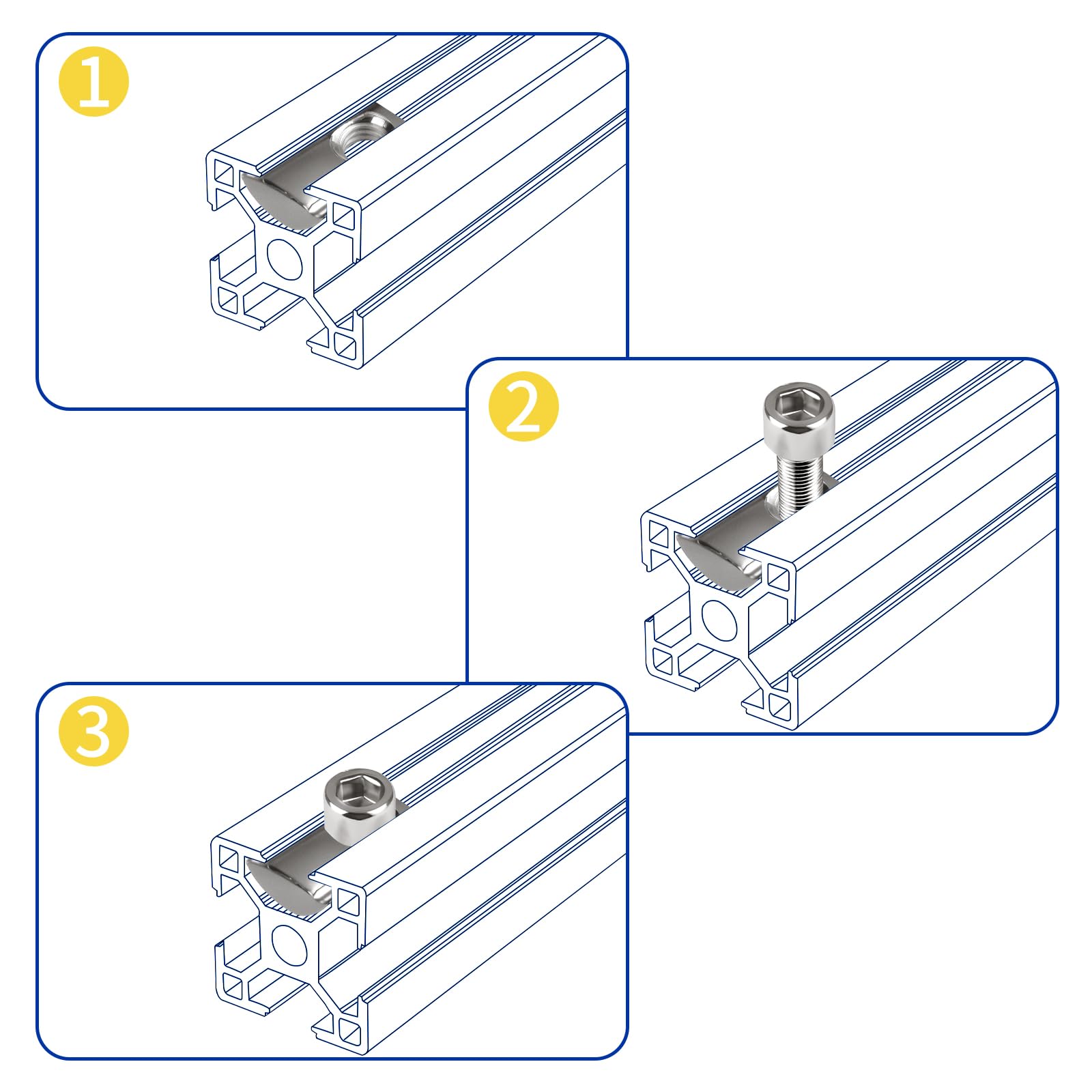 45 szt. kamieni rowkowych M8 z kulką, rowek 8 T, zestaw śrub serii 40 z centrowaniem mostka M8, profil aluminiowy 40 x 40, stal węglowa, nakrętka ślizgowa z kulką sprężynową do drukarki 3D aluminium C