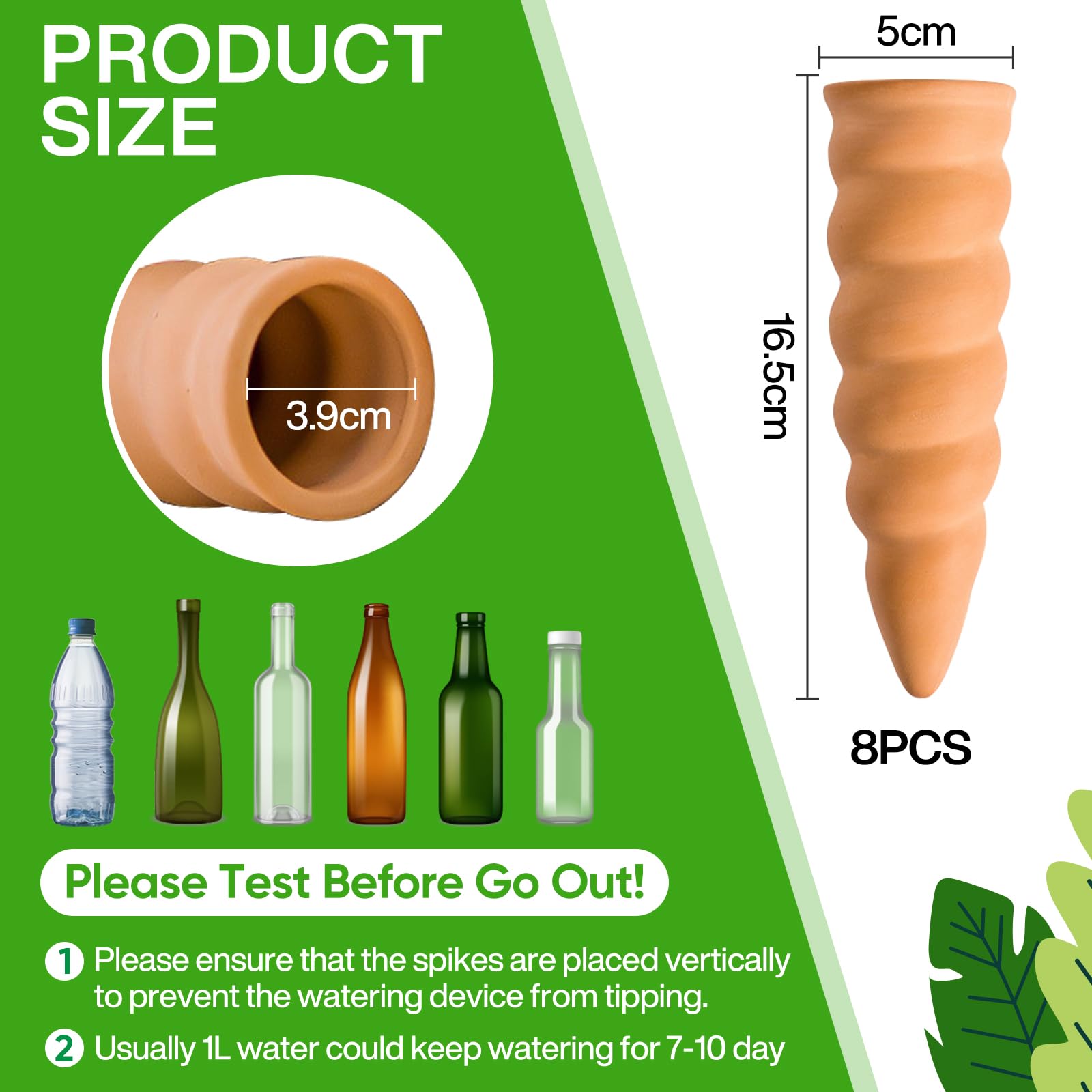 Kit Irrigazione A Goccia MKNZOME, 8 Pezzi In Terracotta, Per Bottiglie, Irrigazione Automatica Piante Per Vacanze - 6