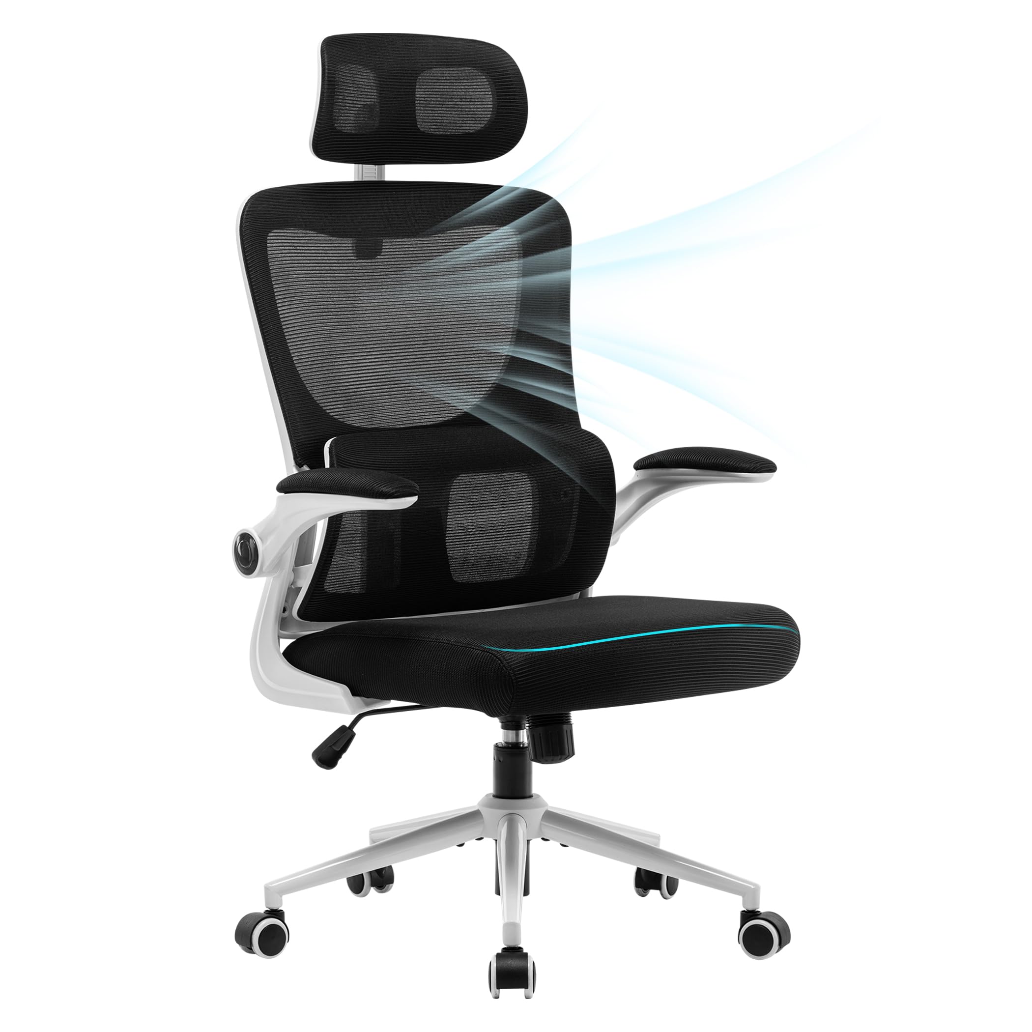 Chaise de bureau ergonomique LIYURUI, hauteur et appui-tête réglables pour travailleurs actifs, chaise pivotante sur rou