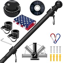 ZMTECH 7FT Flag Pole Kit with Solar Light and Proud American Flag, Adjustable Bracket and Upgraded Tangle-Free Ring 1" Stainless Steel Flagpole for Day and Night, Residential, Commercial, Black