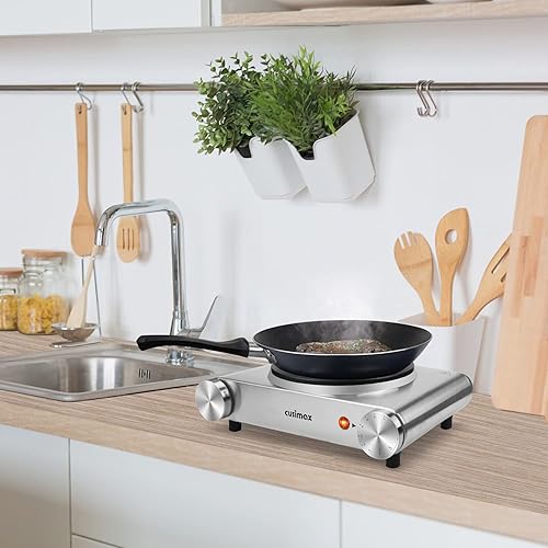 Miniatura 7 de Cusimax - Placa de cocción eléctrica de 1500W estufa eléctrica portátil para cocinar con control de temperatura ajustable