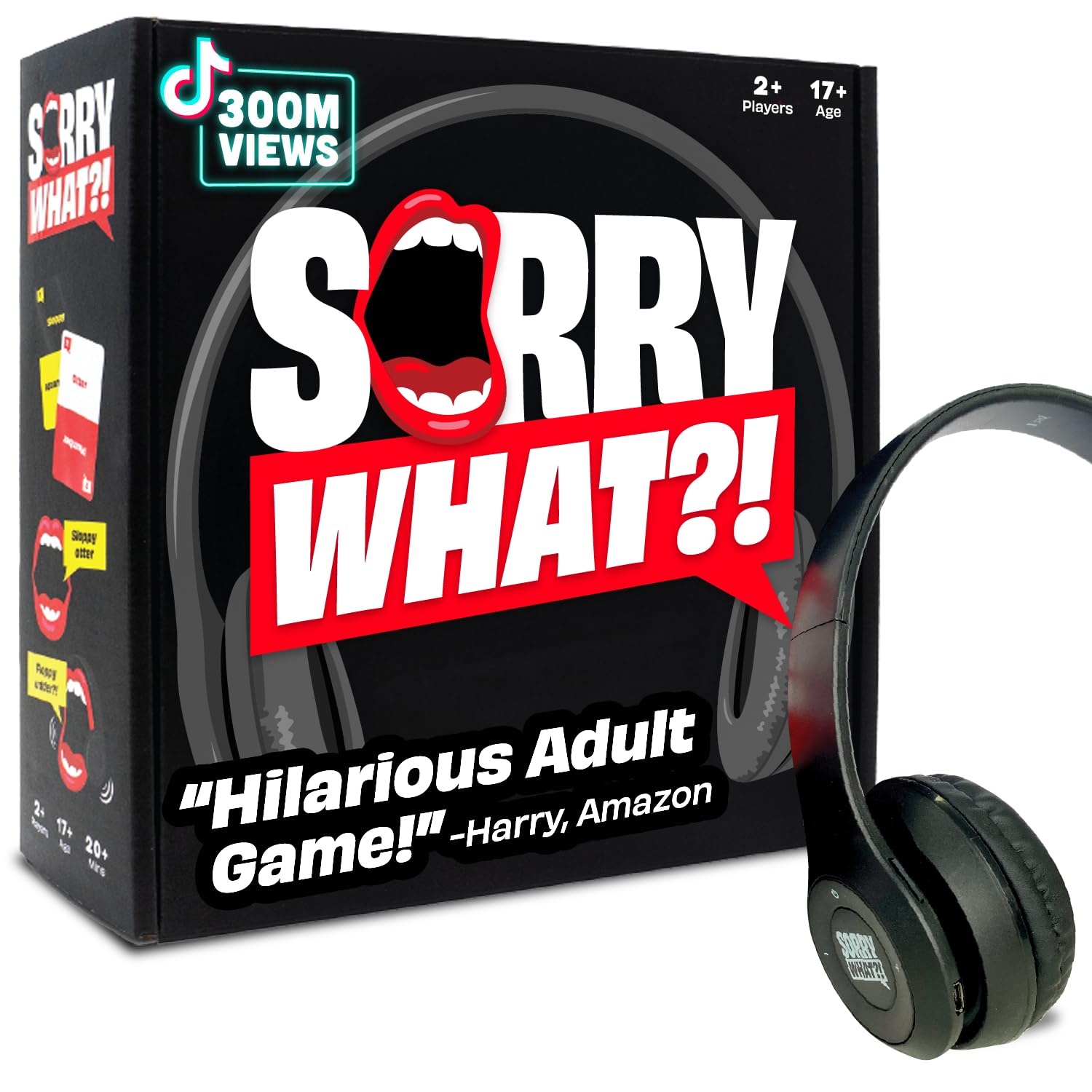 Sorry What - Hilarious Lip Reading Adult Card Game - Uncensored Based On The Headphone Challenge TikTok Trend - 2+ Players 40,000 Funny Word Phrase Combinations - Party Game for Adults 17+ (Original)