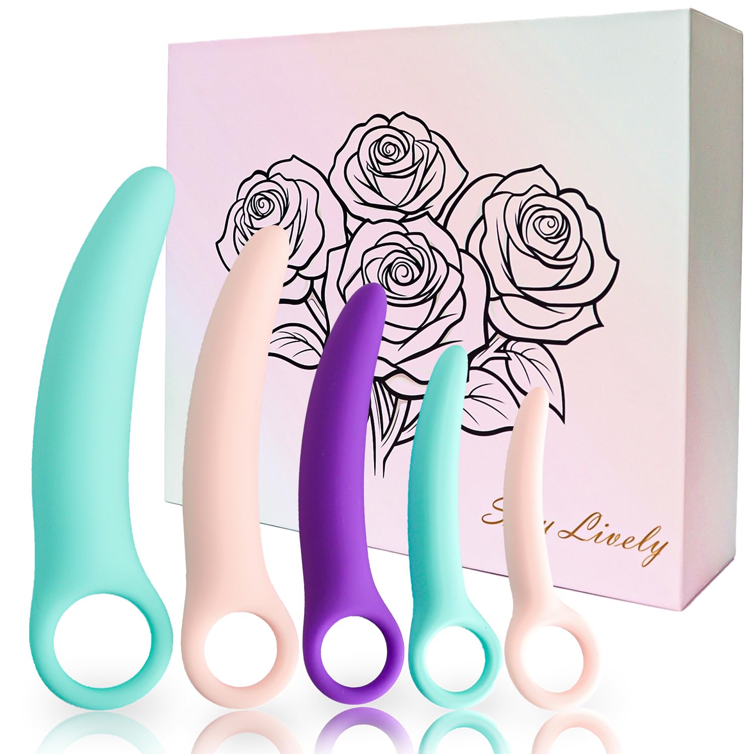 Dilatatori per Pavimento Pelvico Donna,Allenatore Muscolare Progressivo,Esercizi per Controllo Della Vescica e Pavimento Pelvico con 5 Pezzi a Colori Pastello, Design Curvo ad Anello e Scatola Regalo