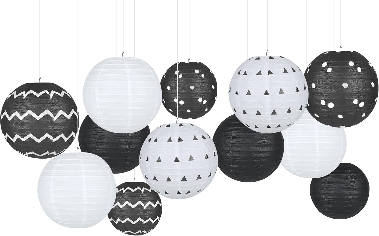 12pcs Classroom Decorations Paper Lanterns Set 8Inch Black and White Hanging Paper Lanterns Ceiling Party Decorations White Black Paper Lanterns for School Classroom Birthday Weeding Bridal Shower 12 Black and White