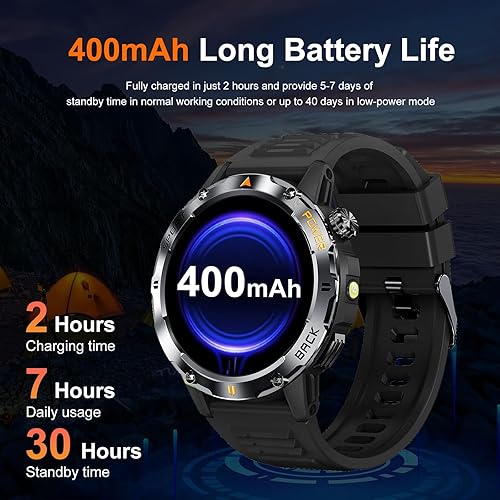 Miniatura 6 de Reloj inteligente militar para hombre, (responderhacer llamadas), reloj inteligente de fitness con linterna compatible con Android y iPhone,