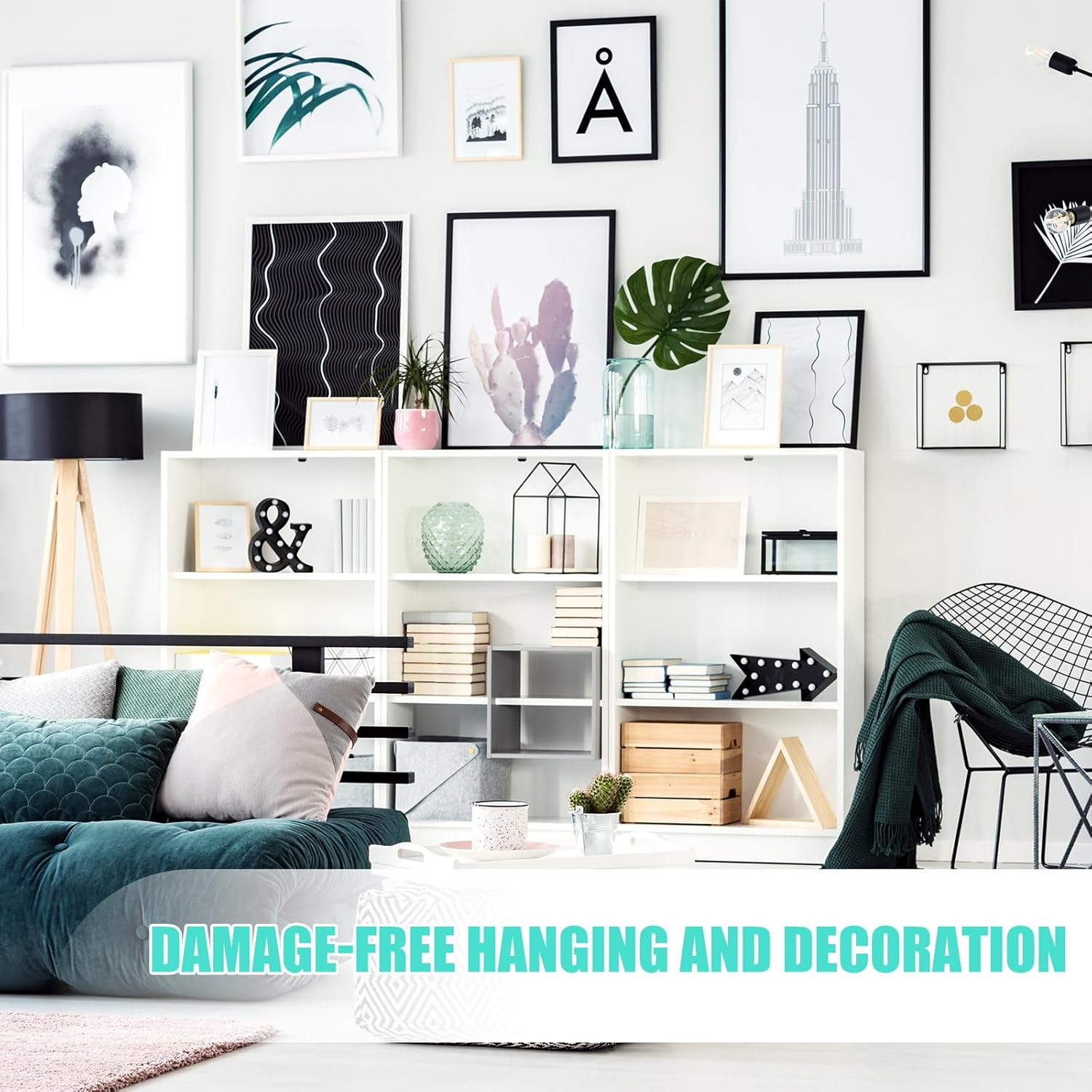 32 Pairs Picture Hanging Strips, Medium Picture Hanging Strips Heavy Duty Damage Free Nail-Free Adhesive Poster Wall for Frame