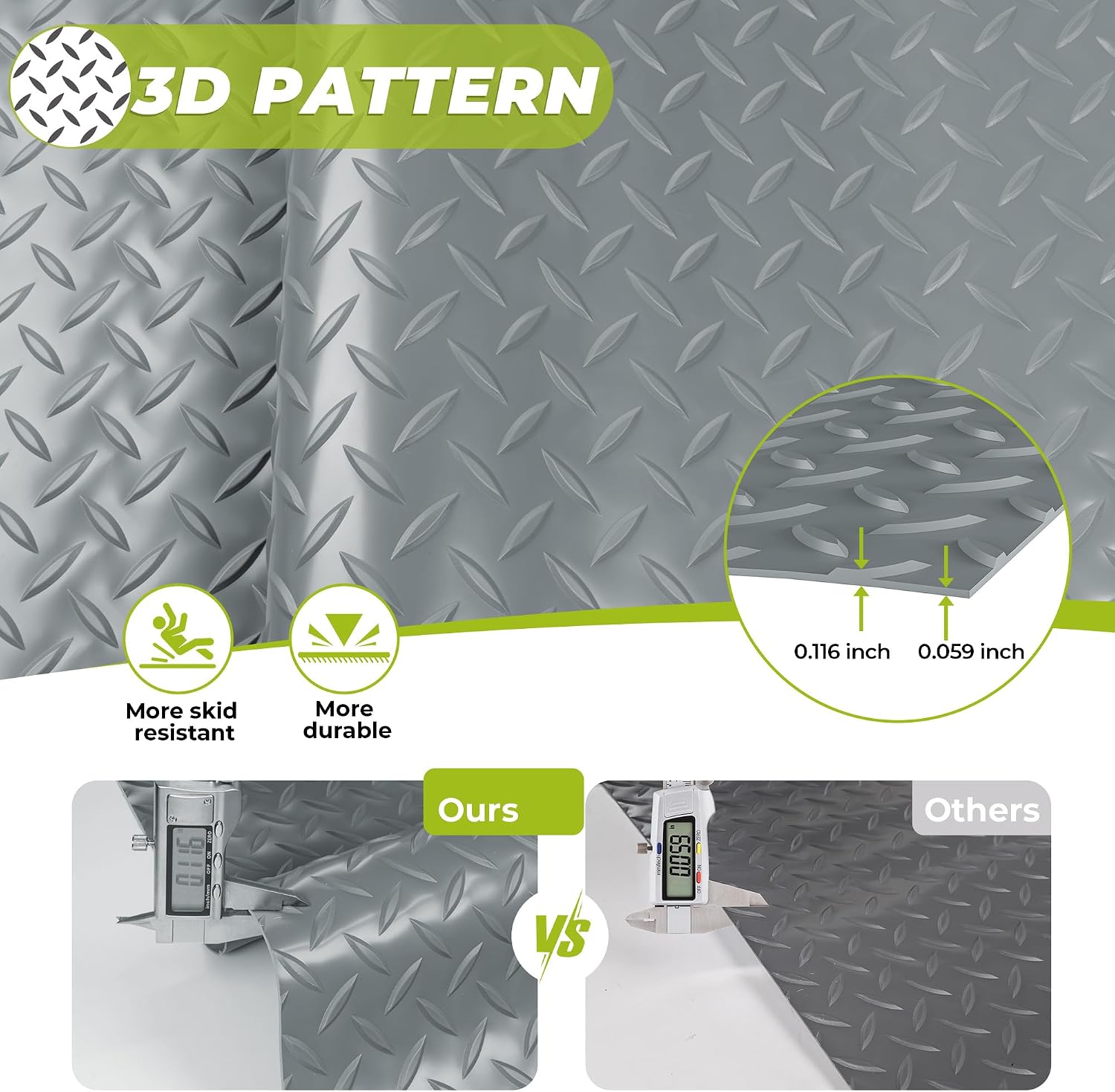 5x6 FT Garage Floor Mat, Thickened Garage Mats Flooring Roll for Under Car, Non Slip Diamond Plate PVC Floor Protector Mat for Garage, Warehouse, Gyms, Trailer
