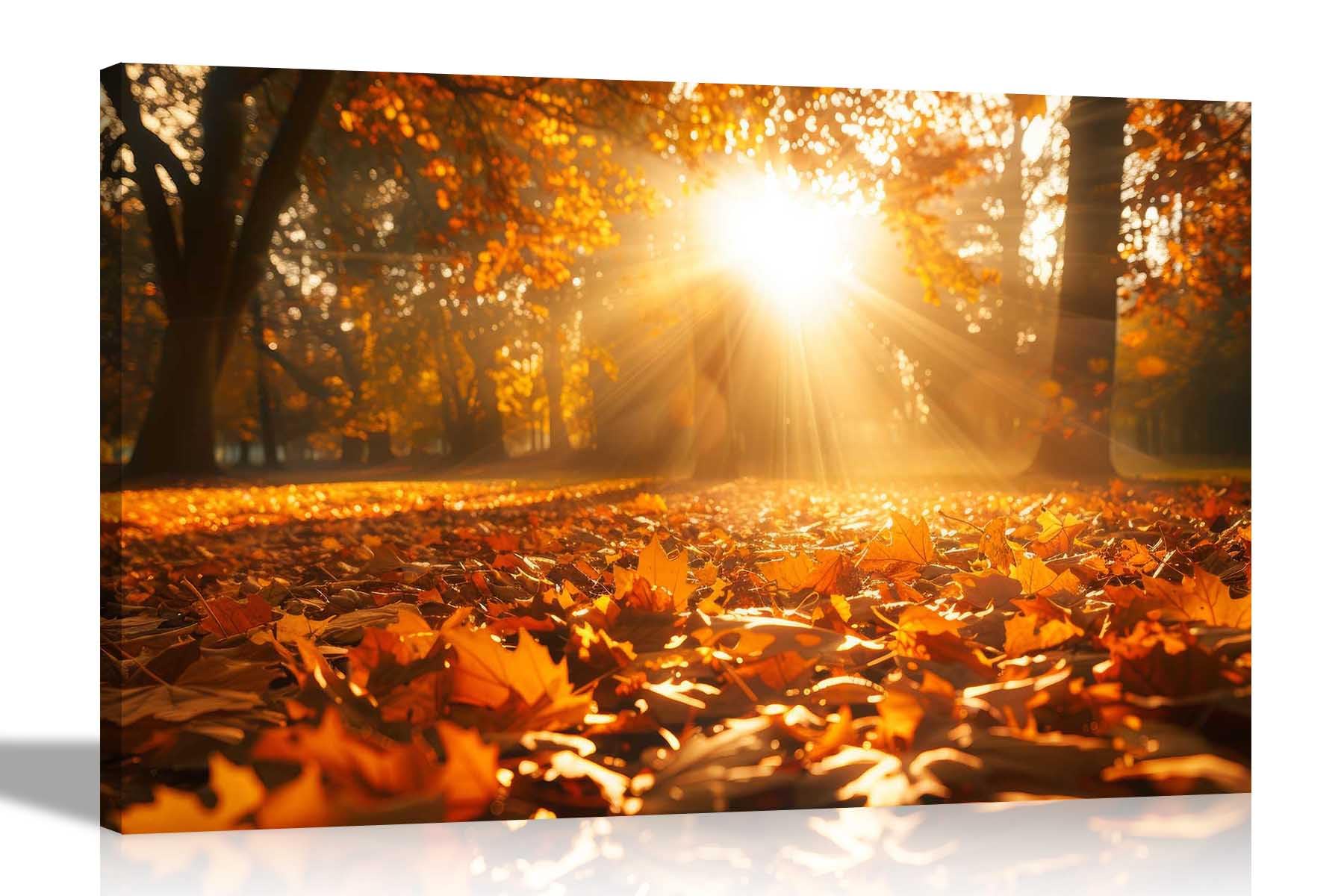 Artley Prints Autumn Sunshine - Autumn Leaves Golden Hour Canvas Wall Art Landscape Print For Living Room Décor Home Conservatory 40 X 30Cm (16 X 12 Inches) A3