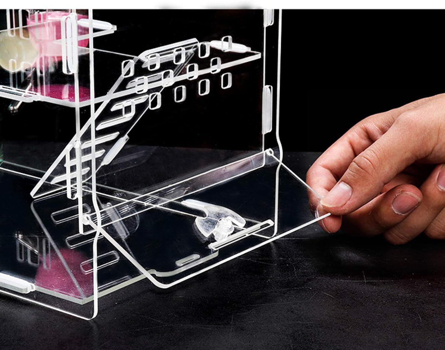 Jaula acrílica Transparente para hámster, Jaula de Animal PEQUEÑO, casa para hámster con Botella de Agua, Rueda para Correr, Escalera de Escalada, terrario Gerbil