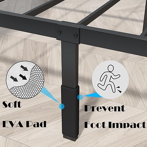 Miniatura 4 de Base de cama resistente tamaño Queen de 18 pulgadas de alto, color negro, plataforma simple, marco de colchón de cama alto, no necesita somier