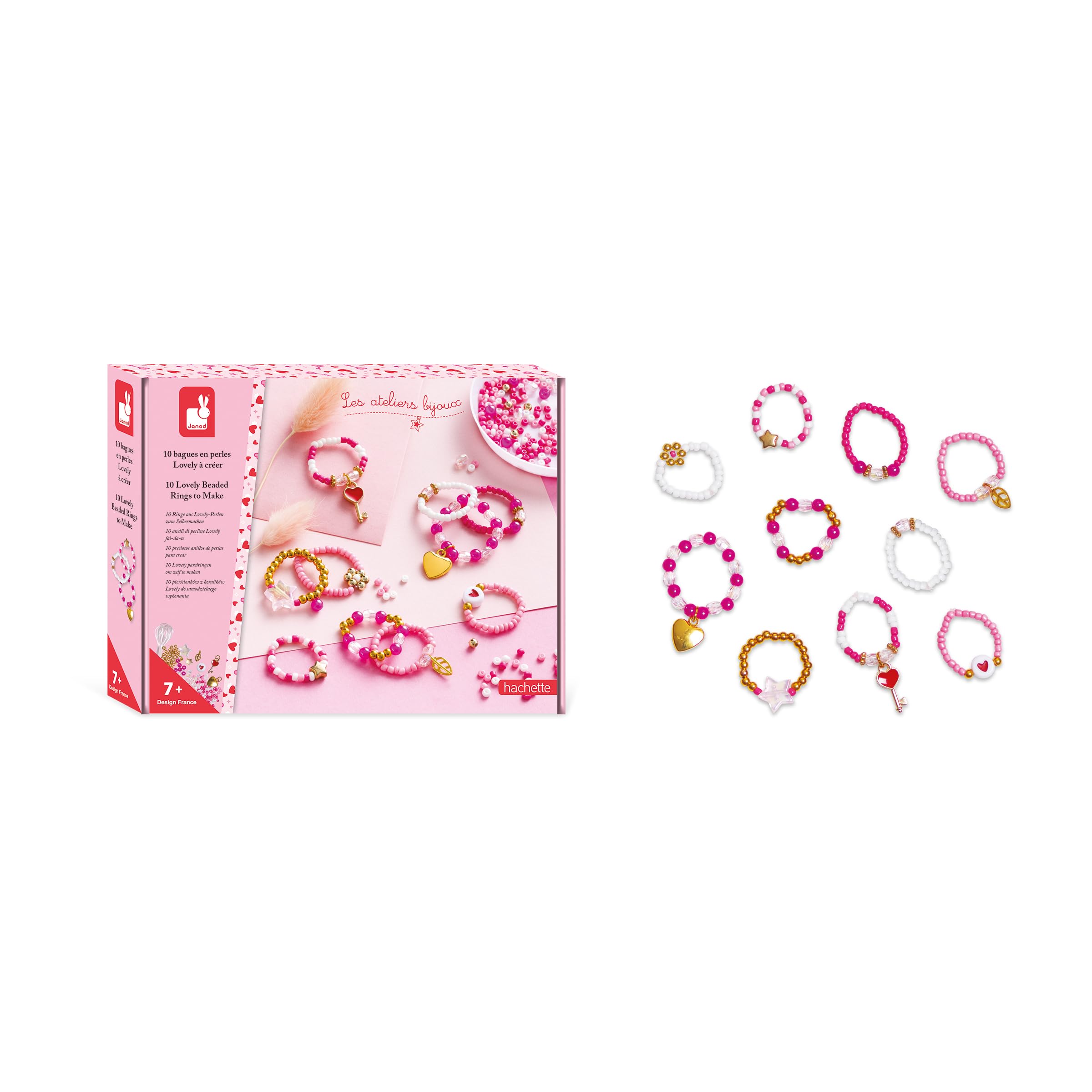 Janod - 10 koralików do stworzenia - warsztaty jubilerskie - tworzenie pierścionków dla majsterkowiczów - zestaw do kreatywnego spędzania wolnego czasu dla dzieci - nauka umiejętności motorycznych i