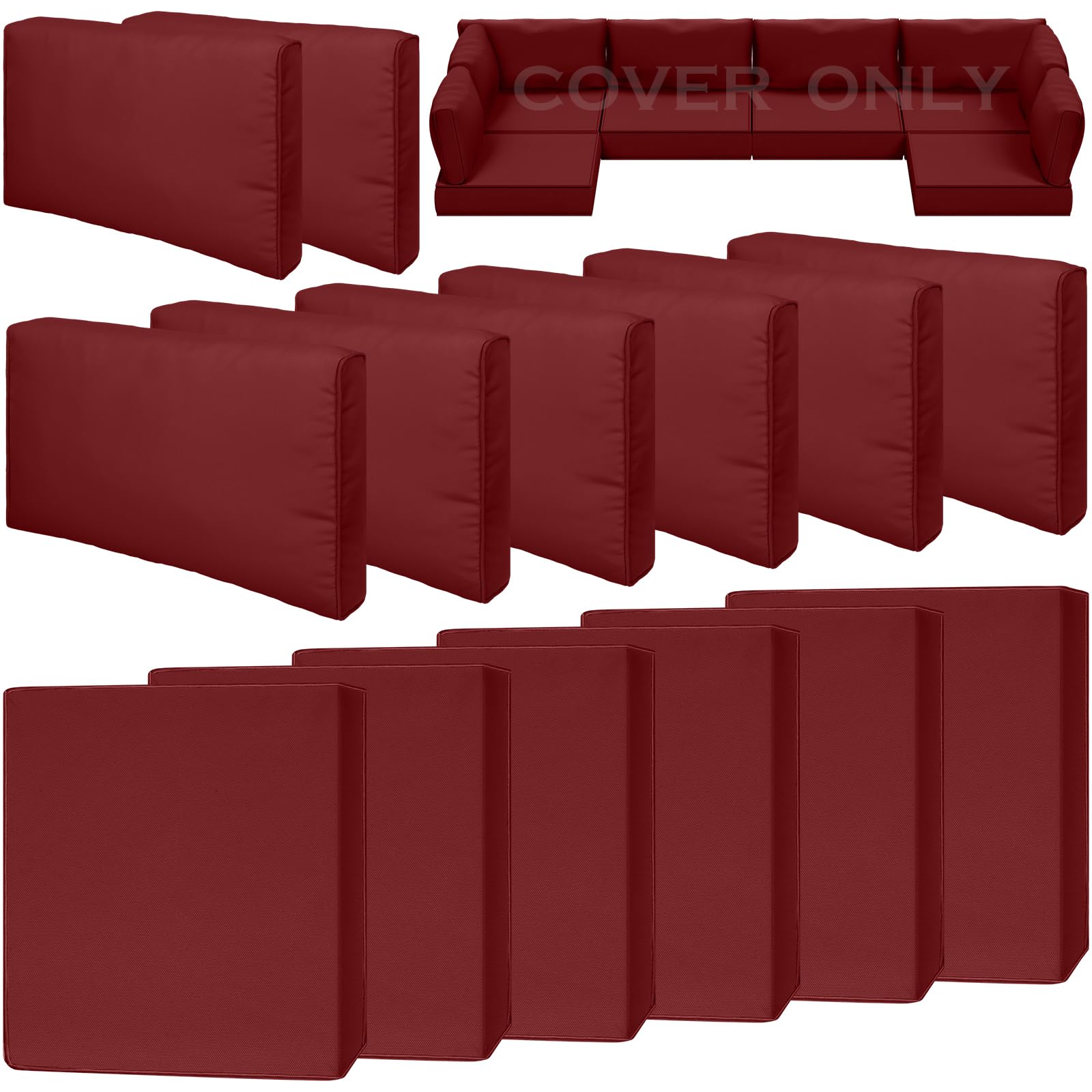 14 Piece Outdoor Patio Waterproof Cushion Covers, Fits 6-Seat Wicker Rattan Sectional Couch Chair Furniture Cover Replacement Set - Fade-Resistant Patio Cushion Covers with Zipper-image-29