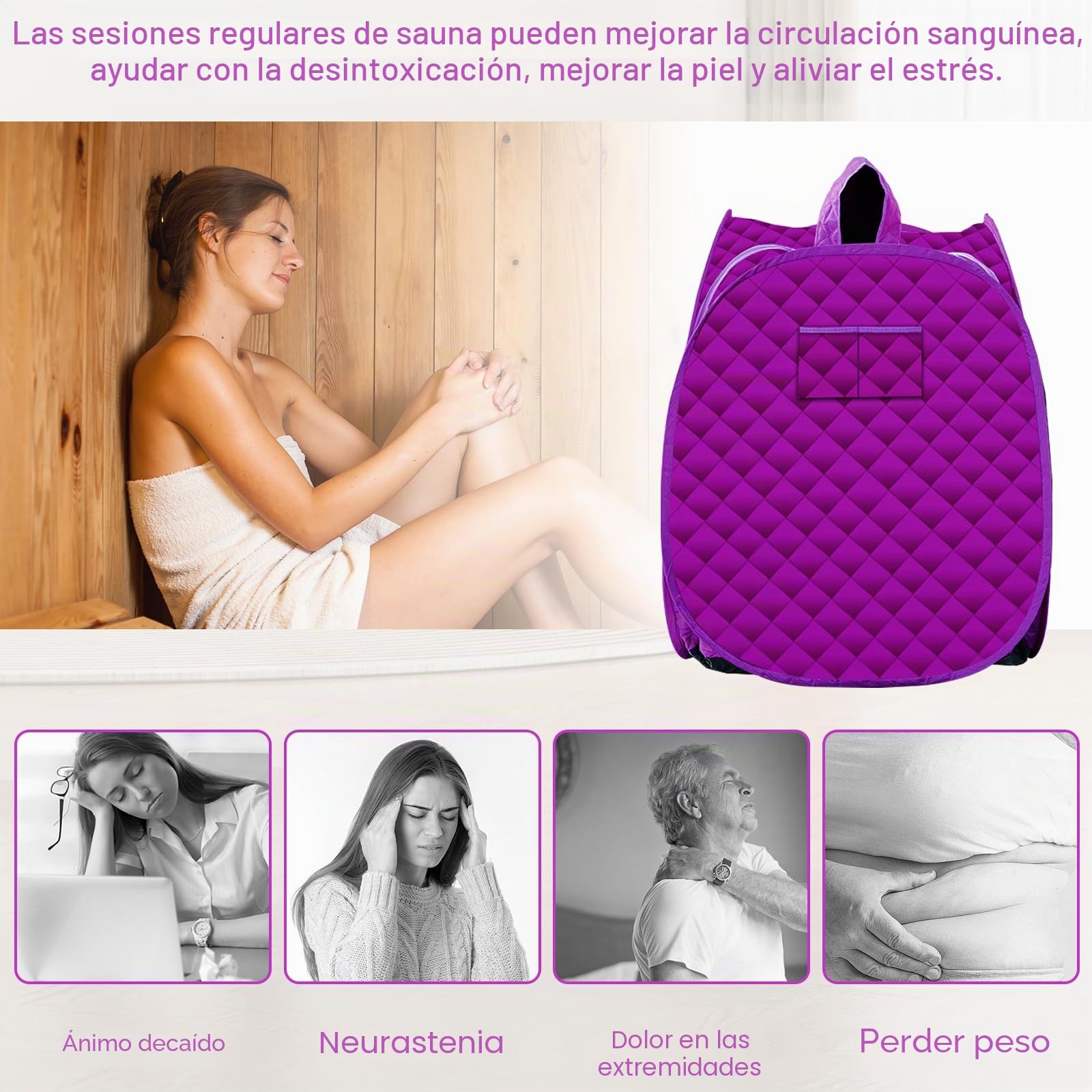 Sauna a Vapor Portátil, 1500W Mini Sauna de Vapor con Telemando, 5-95 Min Temporizador, Temperatura Ajustable en 9 Niveles, Cabina Sauna a Vapor Móvil Spa Personal en Casa