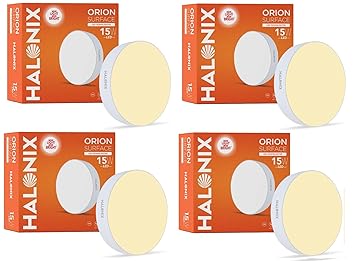 Halonix 15W Warm White Yellow Orion Round LED Rimless Surface downlighter| LED Ceiling Light for Home, Shop and Office |Pack of 4, Warm White Yellow, e27 - image, photos