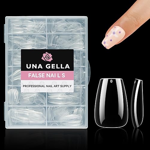 UNA GELLA 504pcs Short Coffin Gel Nail Tips, 12 Sizes Short Coffin Nail Tips Clear Acrylic Full Cover Press On Nails Soft Gel Fake Nails Extension for Home DIY Salon - Short Coffin