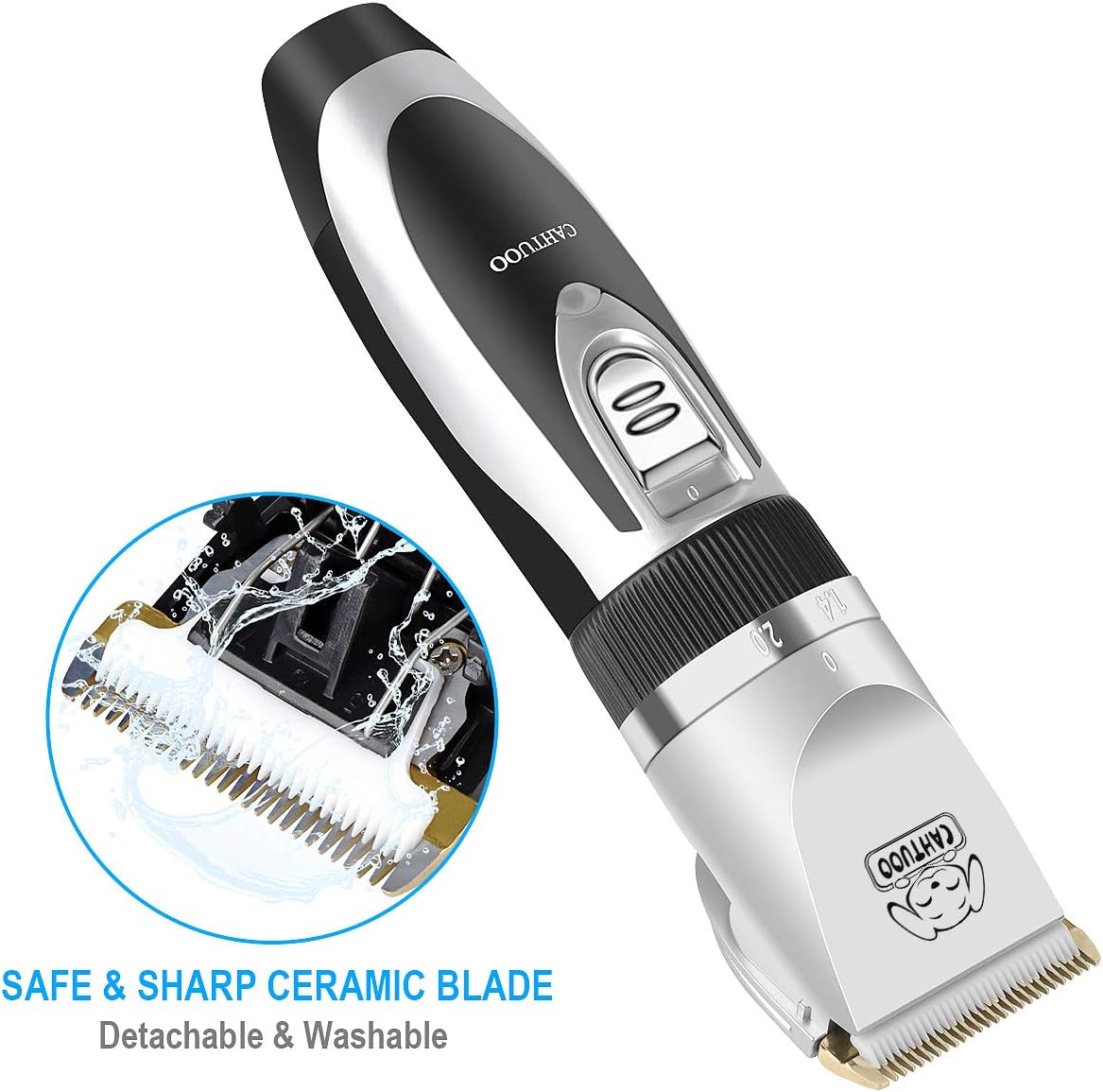 CAHTUOO Dog Clippers,Professional Dog Grooming Clippers Kit Rechargeable Quiet Pet Shaver Cordless Dog Cat Hair Trimmer with Scissor,Guards,Combs for Dogs Cats Other Animals- Silver (Upgrade Version)