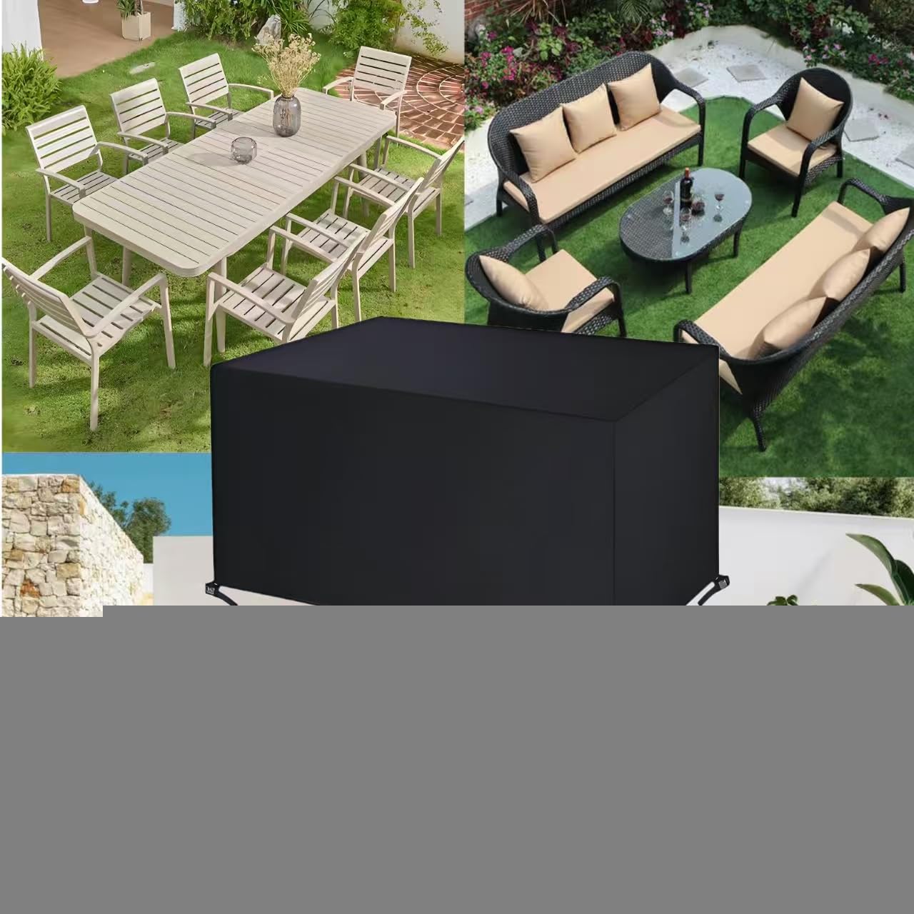 Copertura de Mobili da Giardino 375x110x90cm Telo 420D Oxford Impermeabile Antivento Antipolvere Copri Tavolo da Esterno con Coulisse Copritavolo Telo Copri Mobili da Esterno