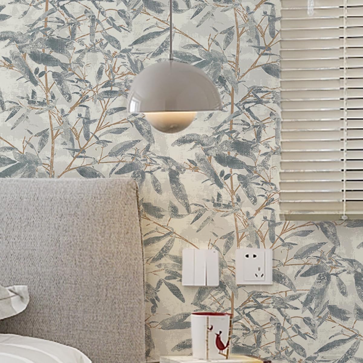 Photo 1 of Leaf Wallpaper Peel and Stick Wallpaper for Bedroom Boho Contact Paper for Cabinets Navy Blue Wallpaper Removable Wallpaper Self Adhesive Bamboo Wallpaper Bathroom Wallpaper Vintage Floral 17.3"x78.7" 17.3"×78.7" Navy Blue