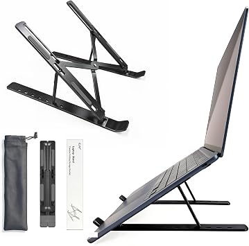 EJAY Laptop Stand for Desk, Aluminum Adjustable Laptop Riser & Ventilated Holder, Foldable Portable Computer Stand for 10-15.6 inch Laptops Black