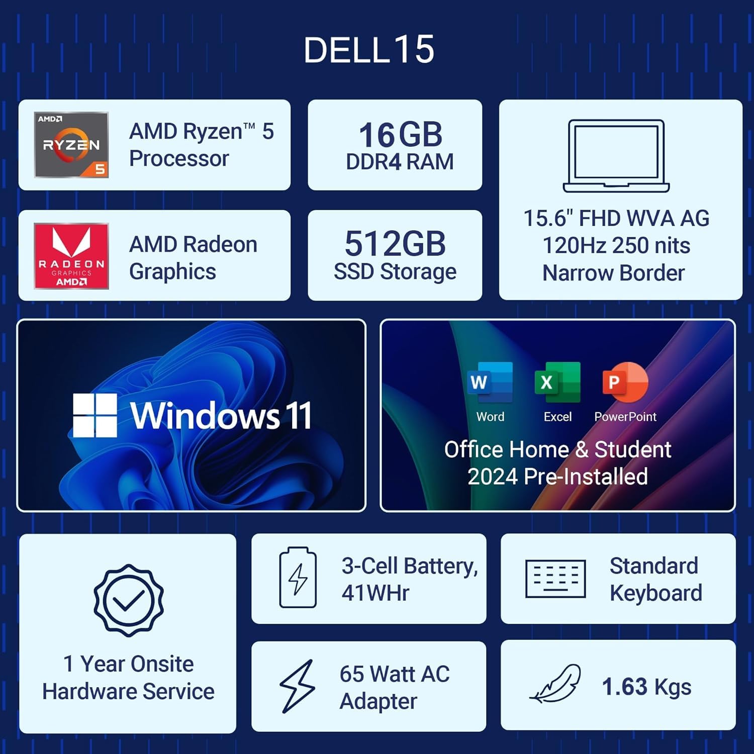 Dell 15 (Previously Inspiron), AMD Ryzen 5-7530U, 16GB RAM, 512GB