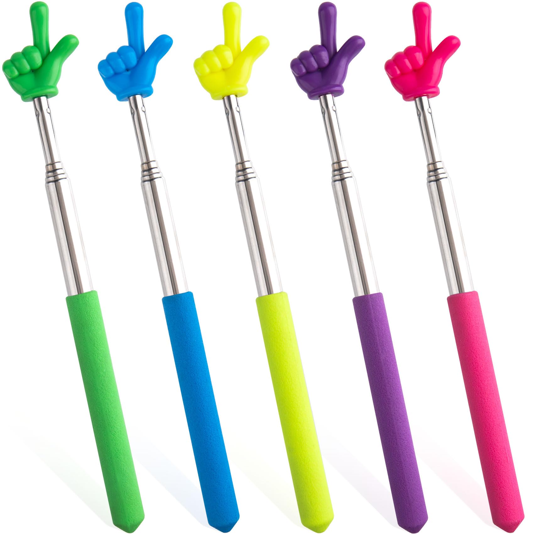 ANCIRS 5 Pcs Retractable Teacher Pointer Sticks, 5 Color Extendable Finger Pointer Stick for Classroom, Hand Pointer Sticks for Reading, Classroom Pointers for Teacher(Blue,Purple,Yellow, Green, Pink)