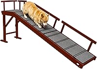 PawHut 73" Dog Ramp for Bed & Couch - Removable Guardrails, Non-Slip Carpet, Gentle 20° Slope for Senior Dogs Up to 88 lbs, Brown