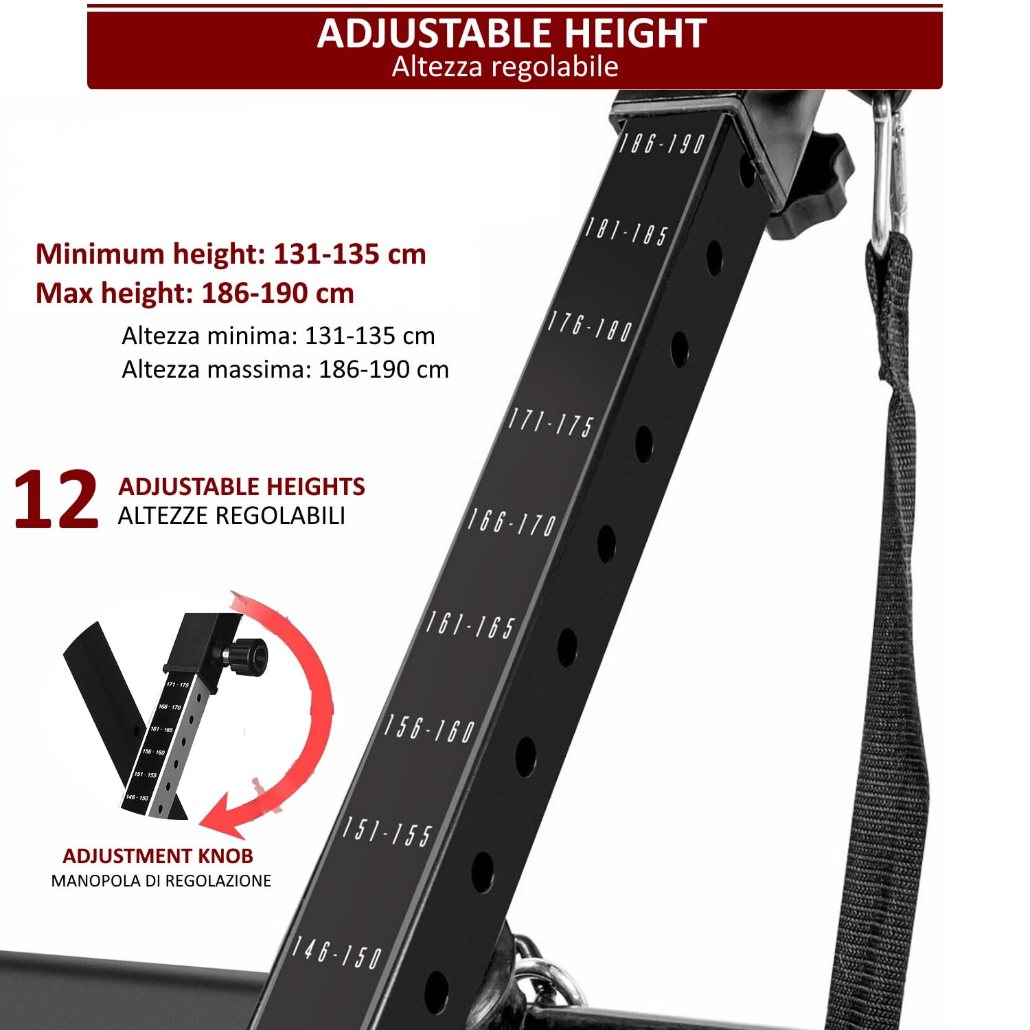 Banc à inversion résistant avec appui-tête machine inversée gravitationnelle avec hauteur réglable 4 angles d'inversion, Rouge et noir