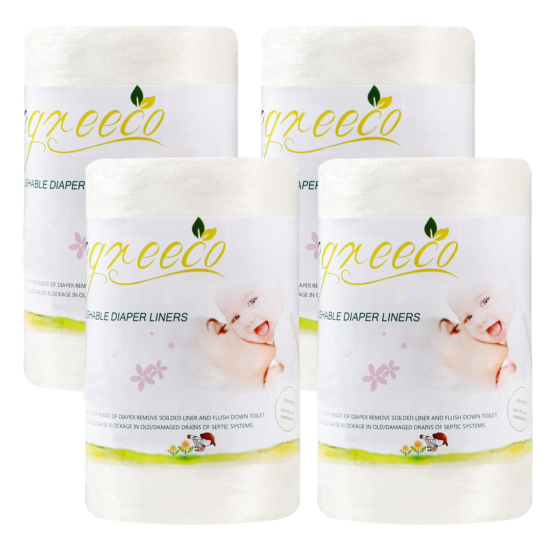 wegreeco Cloth Diaper Liners - Unscented Diaper Liners, Fragance Free Cloth Diapers Liner - 100 Sheets Per Roll (4 Roll)