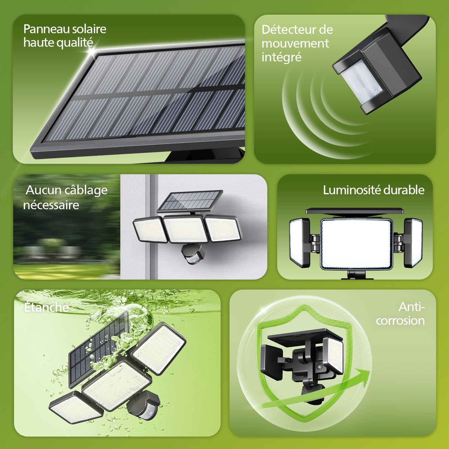 Philips Lampada di Sicurezza a Energia Solare per Esterno, 302 LED, 1200 lm, Faretto da Parete Impermeabile a Energia Solare con Sensore di Movimento PIR, 3 Teste, IP65 Impermeabile, 3 Modalità (2)