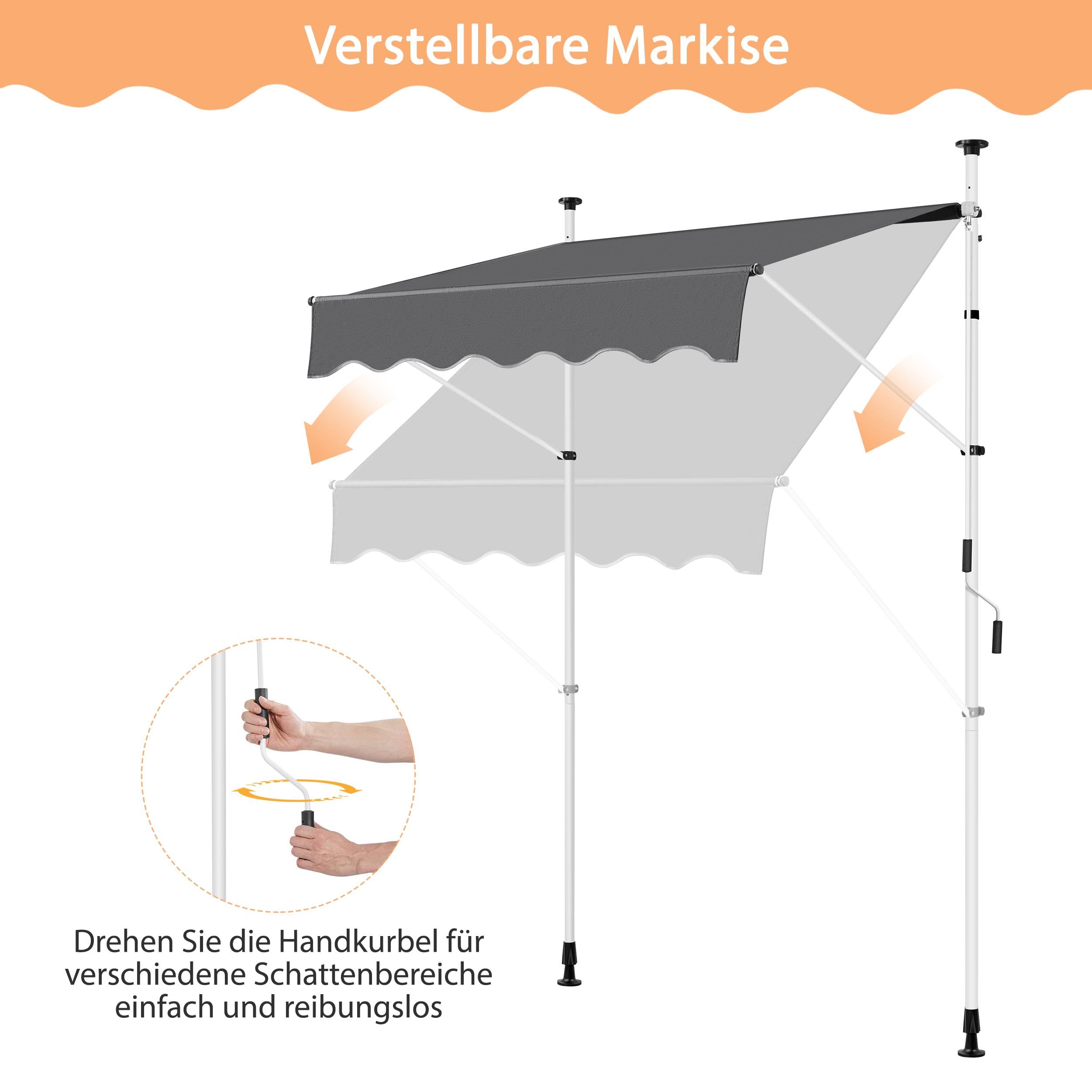 Yaheetech Markiza balkonowa z korbą ręczną, szerokość 150 cm, ochrona przed słońcem, bez wiercenia, markiza z regulacją wysokości, wodoszczelna, ciemnoszara