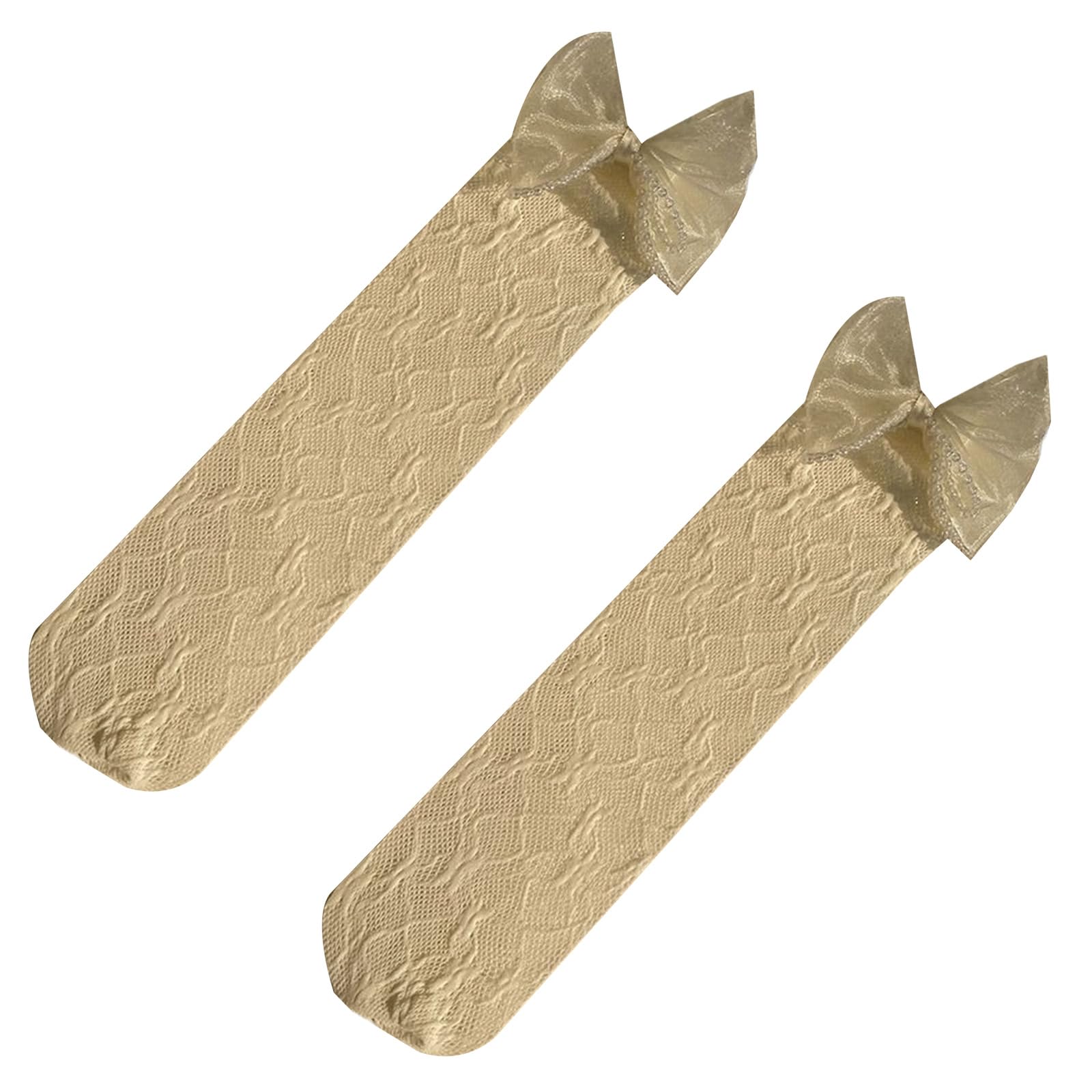 BWANGIAO BWANGIAO, Calcetines Largos de Encaje Ahuecado Elegantes de Estilo Coreano para niñas, Bonitos Calcetines con Cuentas de Perlas y Lazo, Uniforme Escolar sobre calcetín hasta la Pantorrilla