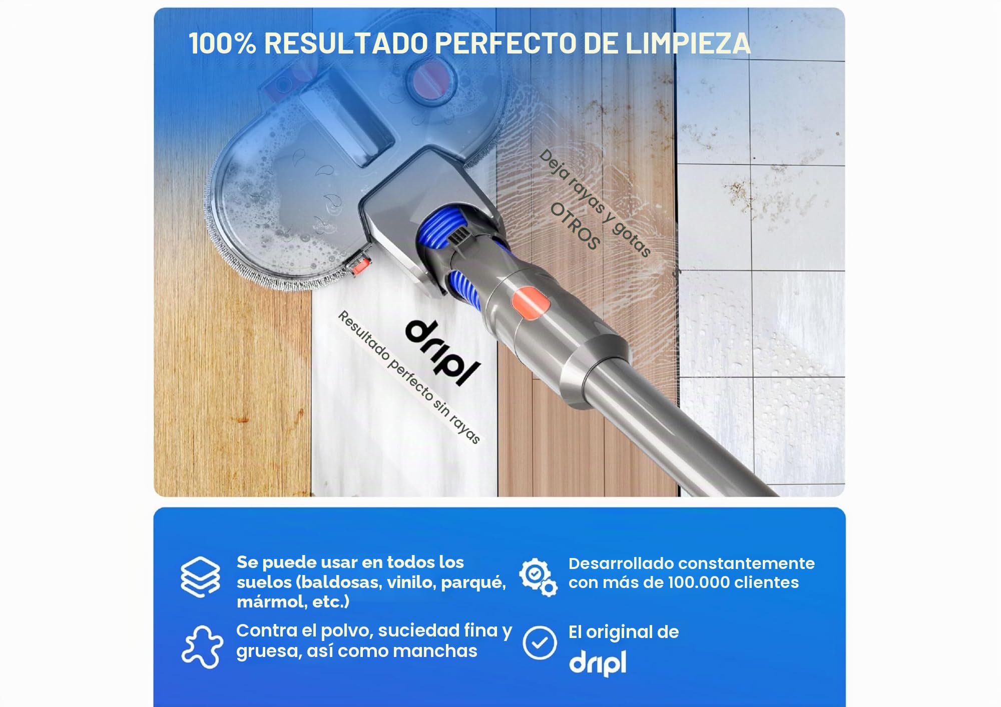 Dripl - Cabezal de fregona eléctrica para Dyson V7, V8, V10, V11, V15, con depósito de Agua extraíble, 6 fregona Lavable + 1 depósito de llenado (V7/V8/V10/V11/V15)