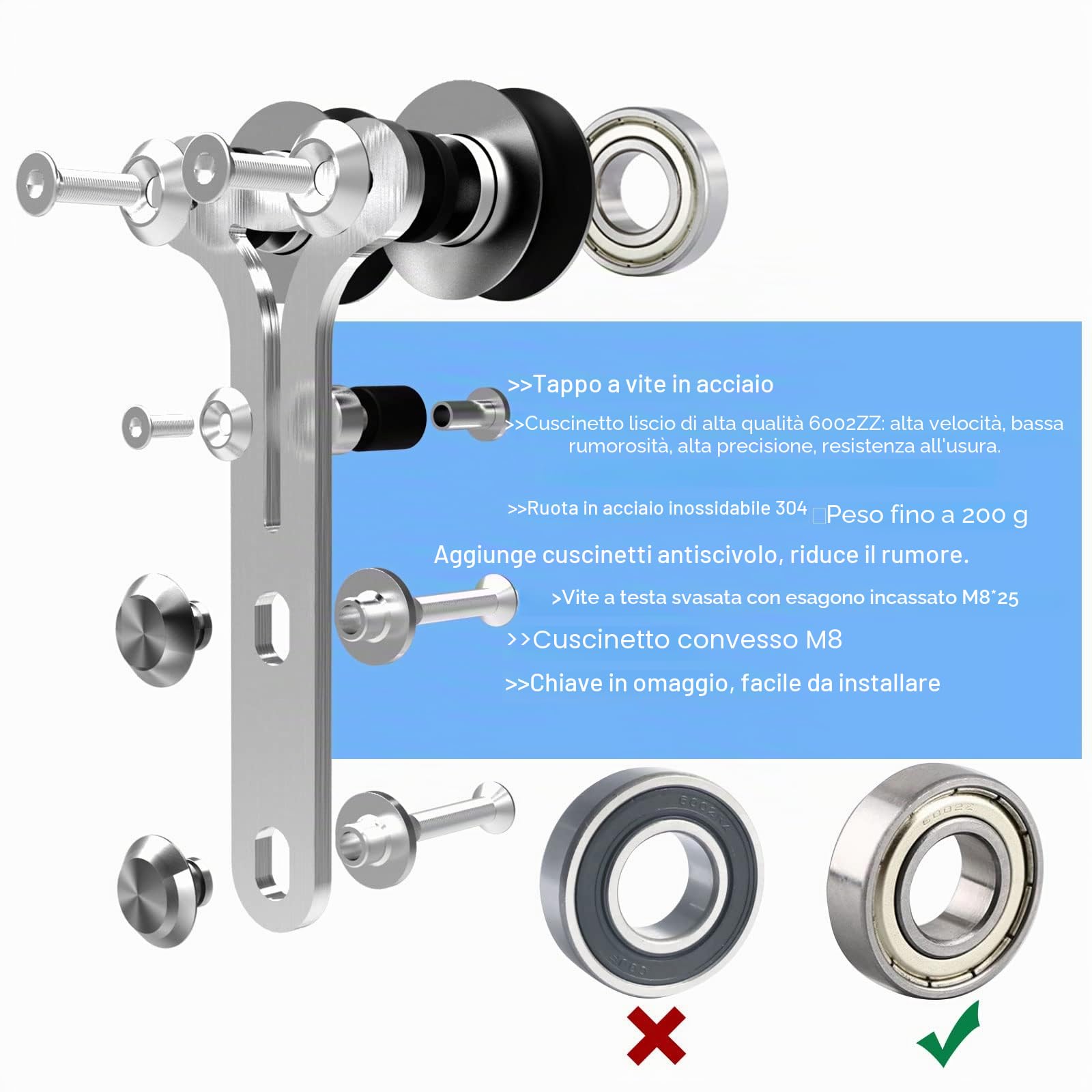 5FT(152cm) Acciaio Binario per Porta Scorrevole Kit Accessori per Porta Scorrevoli Singola di Legno, Kit per porta soffietto Esterno Muro