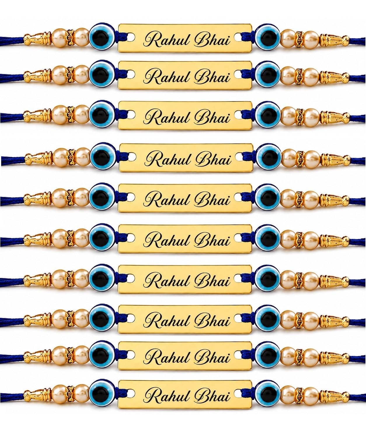 Personalized Blue Evil Eye Rakhi with Name & Roli Chawal | Customized Rakhi for Brother | Engraved Name for Bhaiya | Raksha Bandhan Gift for Boys, Girls & Men-image-6