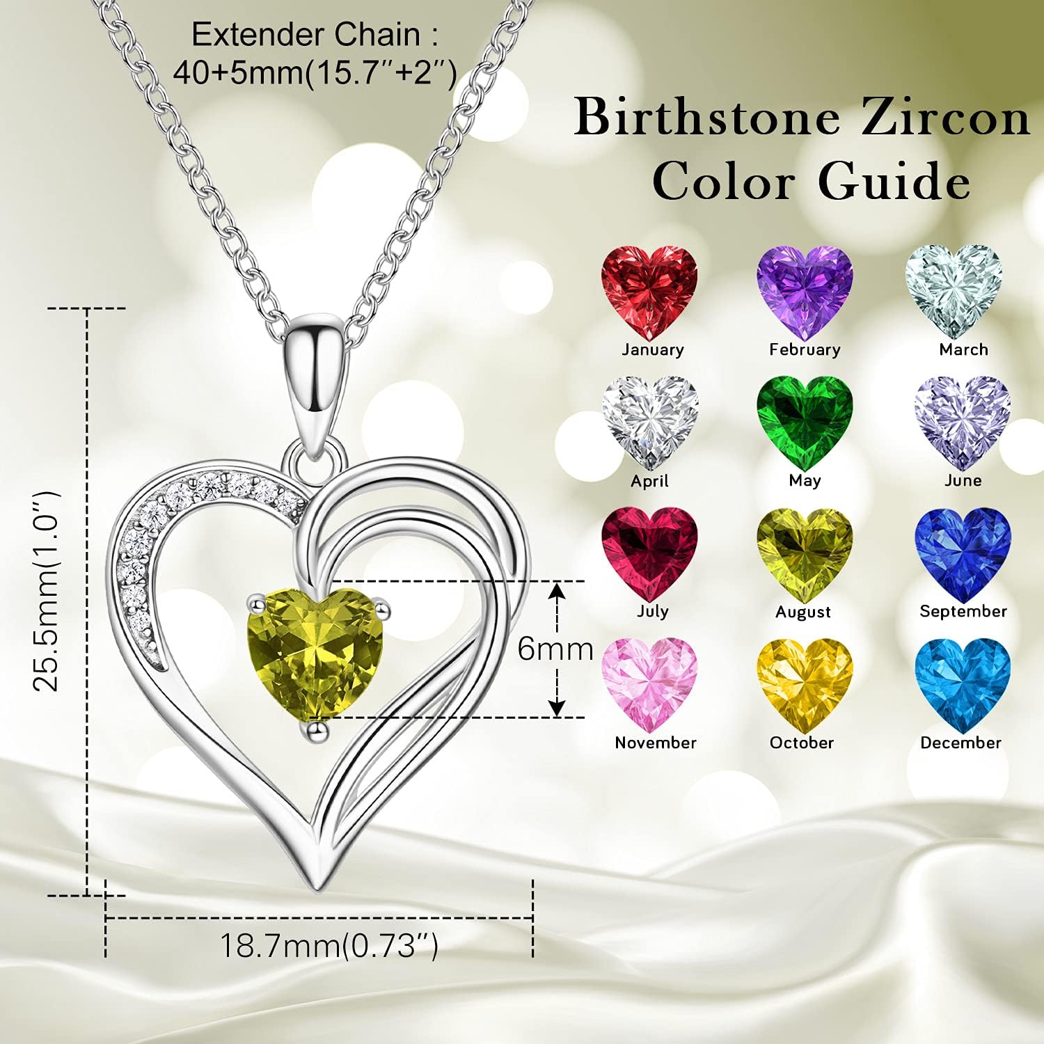 925 Sterling Silver Heart Necklace for Women Birthstone Necklace Silver Jewelry for Womens Jewelry Gifts for Women Her Mom - Image 2