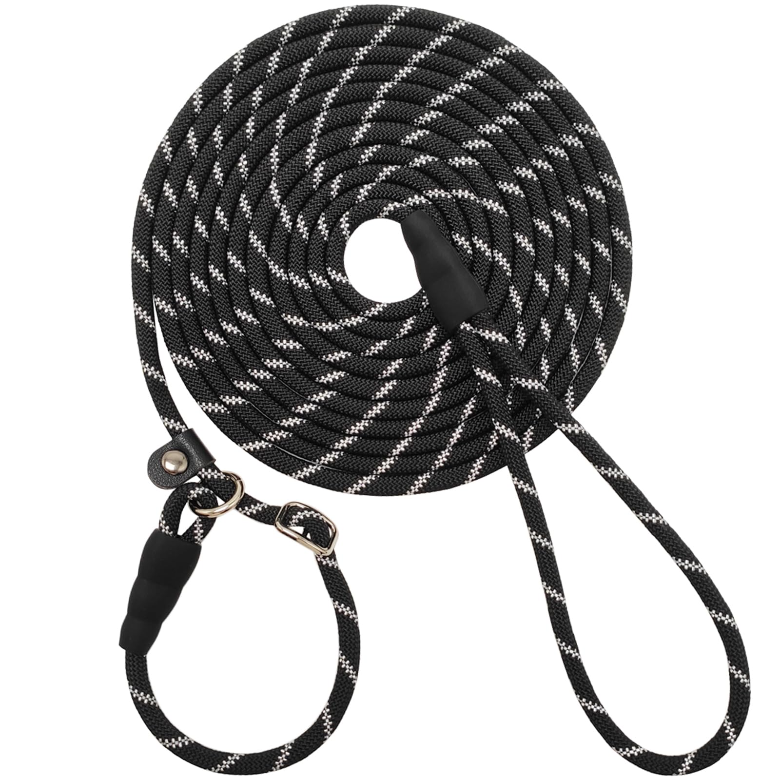 SEPXUFORE Long Slip Lead Dog Leash 12/20 /30/50 FT Long Training Rope Leash Reflective Anti-Choking for Small Medium Dogs (12ft X 1/3”, Black)