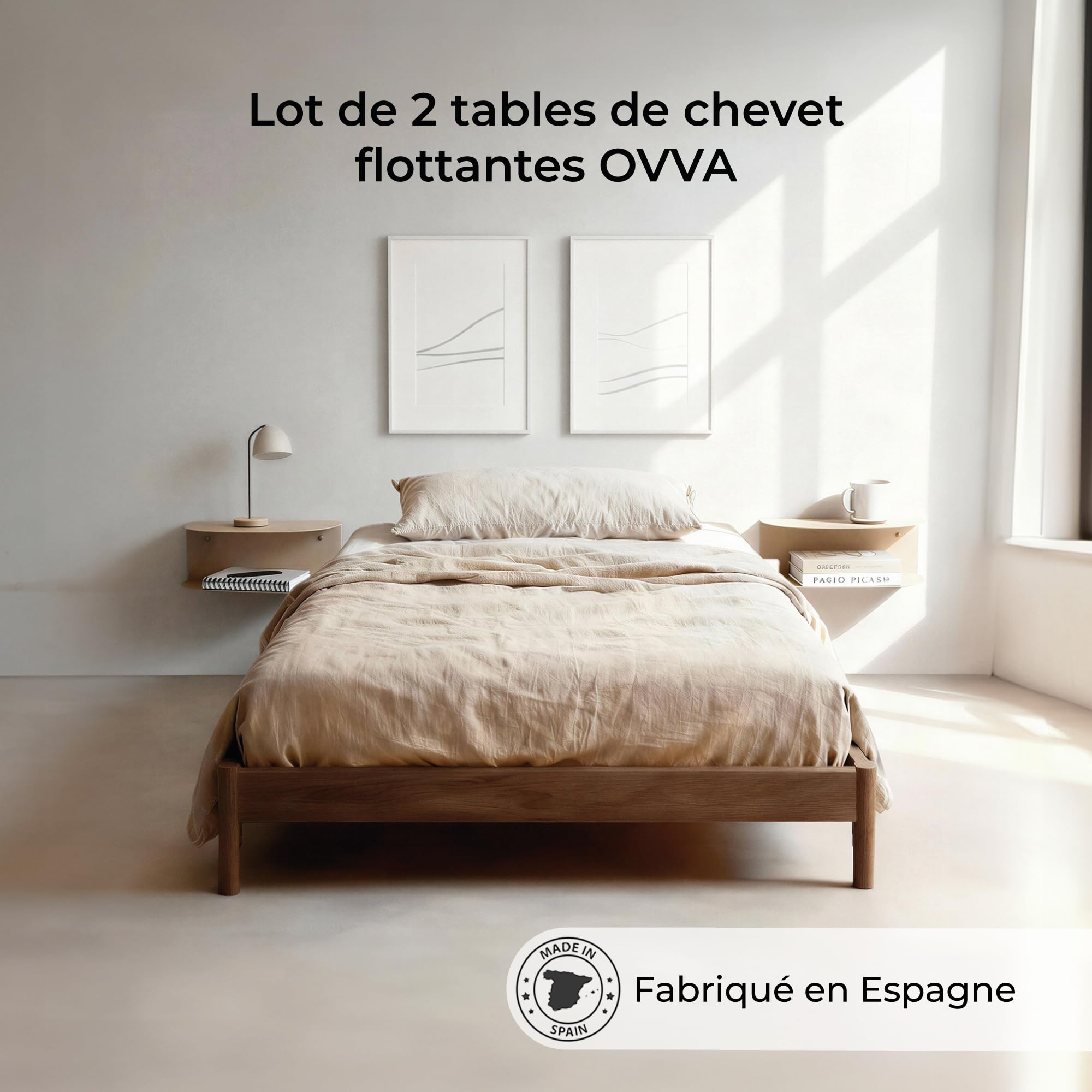 MILUKA Table de Nuit Lot de 2 | 40 x 20 cm | Étagère Murale à 2 Niveaux en Métal Beige Sable | Petite Table de Chevet Suspendue, Console d'Entrée o Coiffeuse