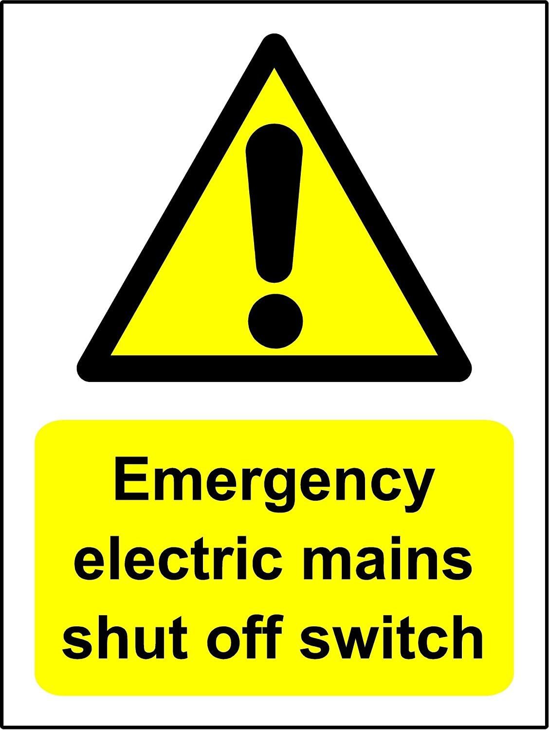 EMERGENCY ELECTRIC MAINS SHUT OFF SWITCH sign - Self adhesive sticker 150mm x 200mm