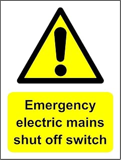 EMERGENCY ELECTRIC MAINS SHUT OFF SWITCH sign - Self adhesive sticker 150mm x 200mm