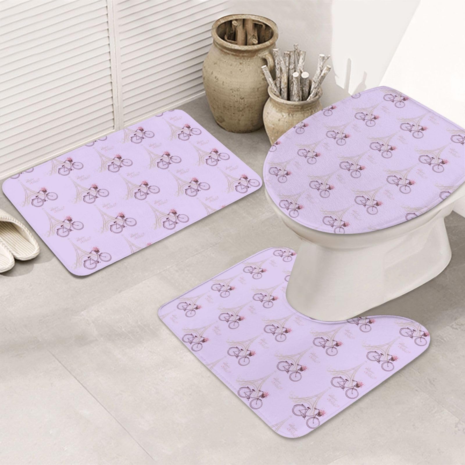 Tapis de bain motif vélo et fleurs VACSAX pour une décoration de salle de bain romantique