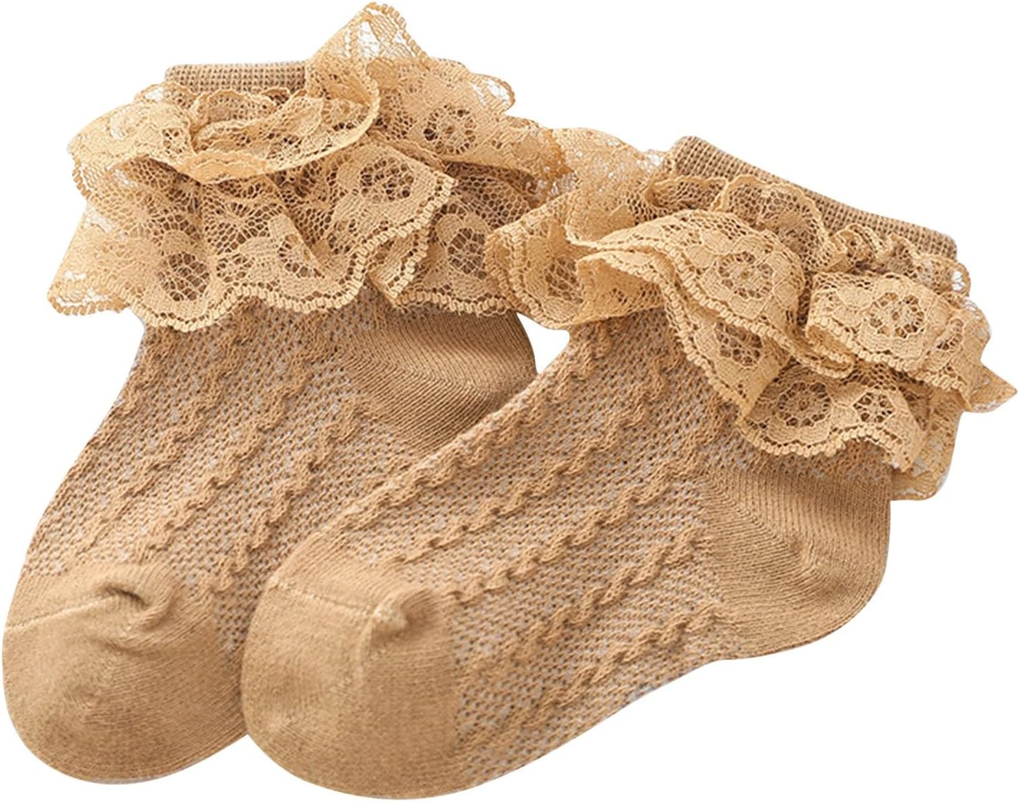 Girls Pointelle Ankle Socks Lace Ruffle Cuff Dress School Socks