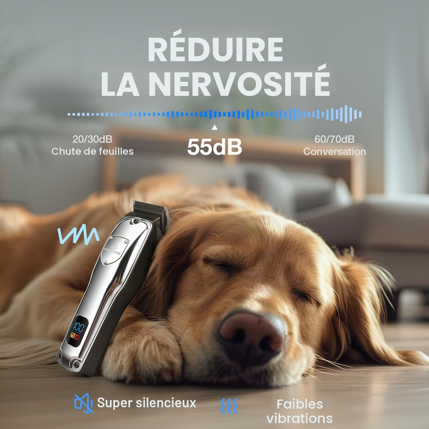 Tondeuse Chien Professionnelle pour Poils Épais – Kit de Toilettage Silencieux Rechargeable avec Lames en Céramique et Acier Inoxydable pour Chiens, Chats et Animaux