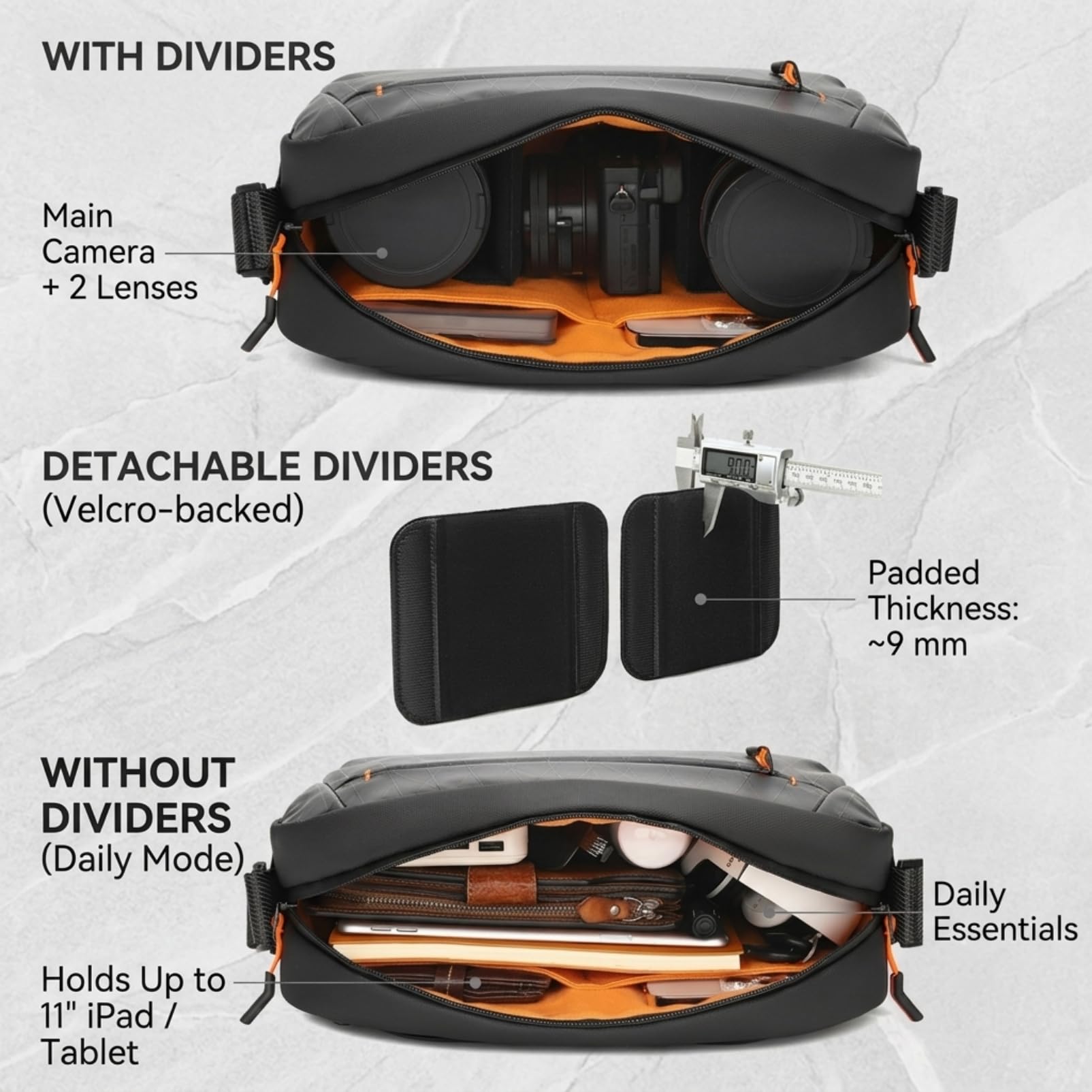 Borsa Monospalla Fotocamera Impermeabile Oxford Messenger Divisori #514 (Messenger Classico)